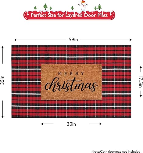 Miniatura 2 de Alfombra de lana cuadriculada de 35 x 59 pulgadas, de algodón navideño, lavable a máquina, para entrada al aire libre, para interiores, porche,