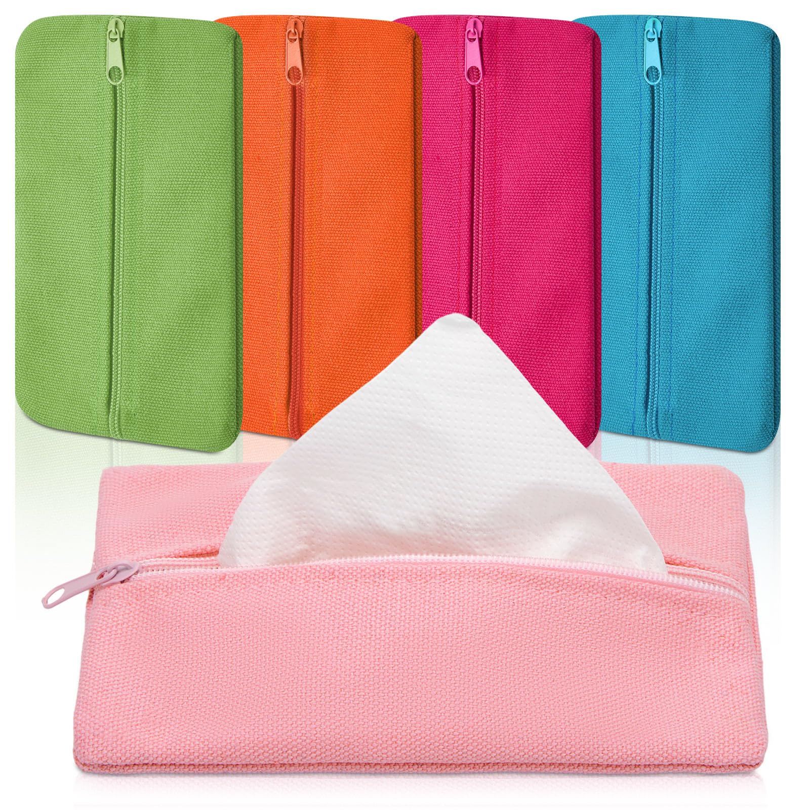 Sherr 5 Pieces Tissues Purse Pocket Tissue Holder Reusable Travel Pouch Fabric Zipper Enclosed Small Size Flower Pattern Holder for Purse Coins for