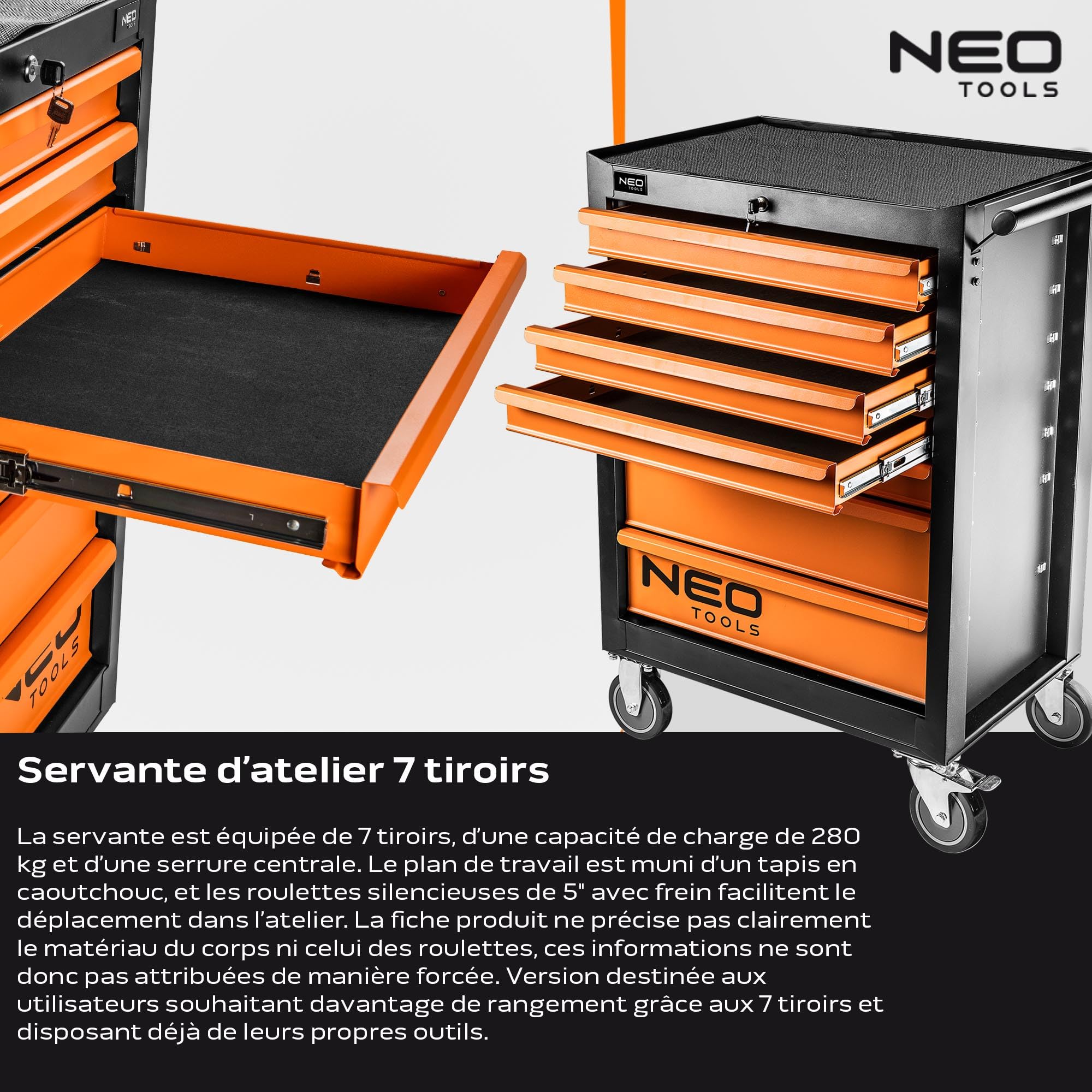 NEO TOOLS 84-222 Servante d'atelier noir orange