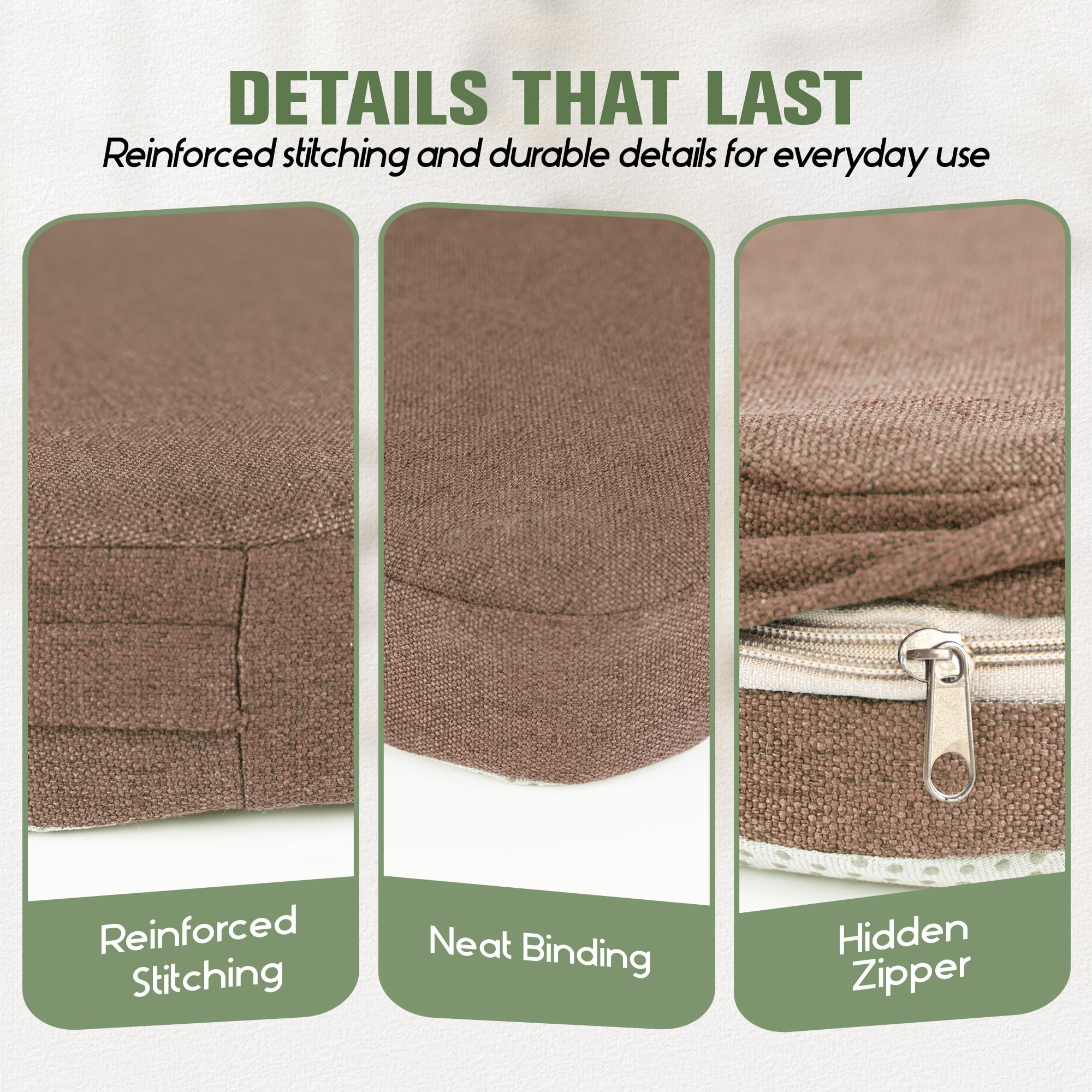 kingphenix Sitzkissen für Esszimmerstühle, 4er Set, 6,5 cm Dicke Stuhlauflagen für Küchenstühle mit Bändern, rutschfeste Unterseite, Abnehmbarer & waschbarer Bezug, 43 x 41 cm, Braun