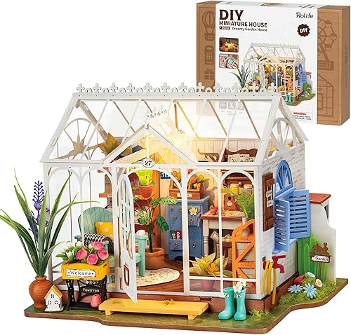 Rolife Kit de casa en miniatura para adultos, fácil de montar, mini invernadero, juego de modelos de construcción de casa de muñecas, pequeño jardín