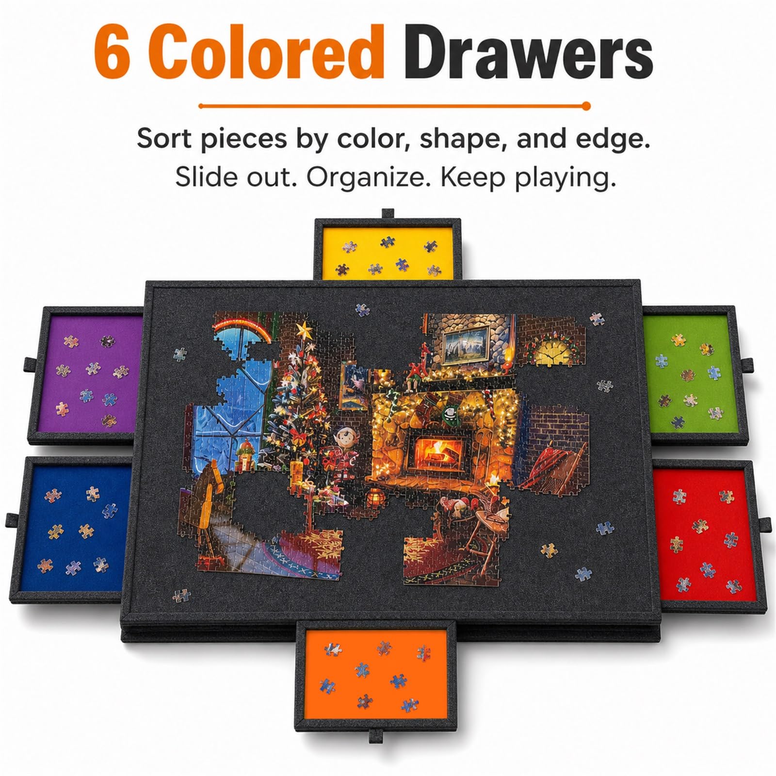 Tavolo Puzzle Pieghevole,Porta Puzzles Portatile,Piattaforma di Puzzle in Feltro,Puzzle Pieghevole,con 6 Cassetti,Ideale per Adulti E Appassionati di Puzzle