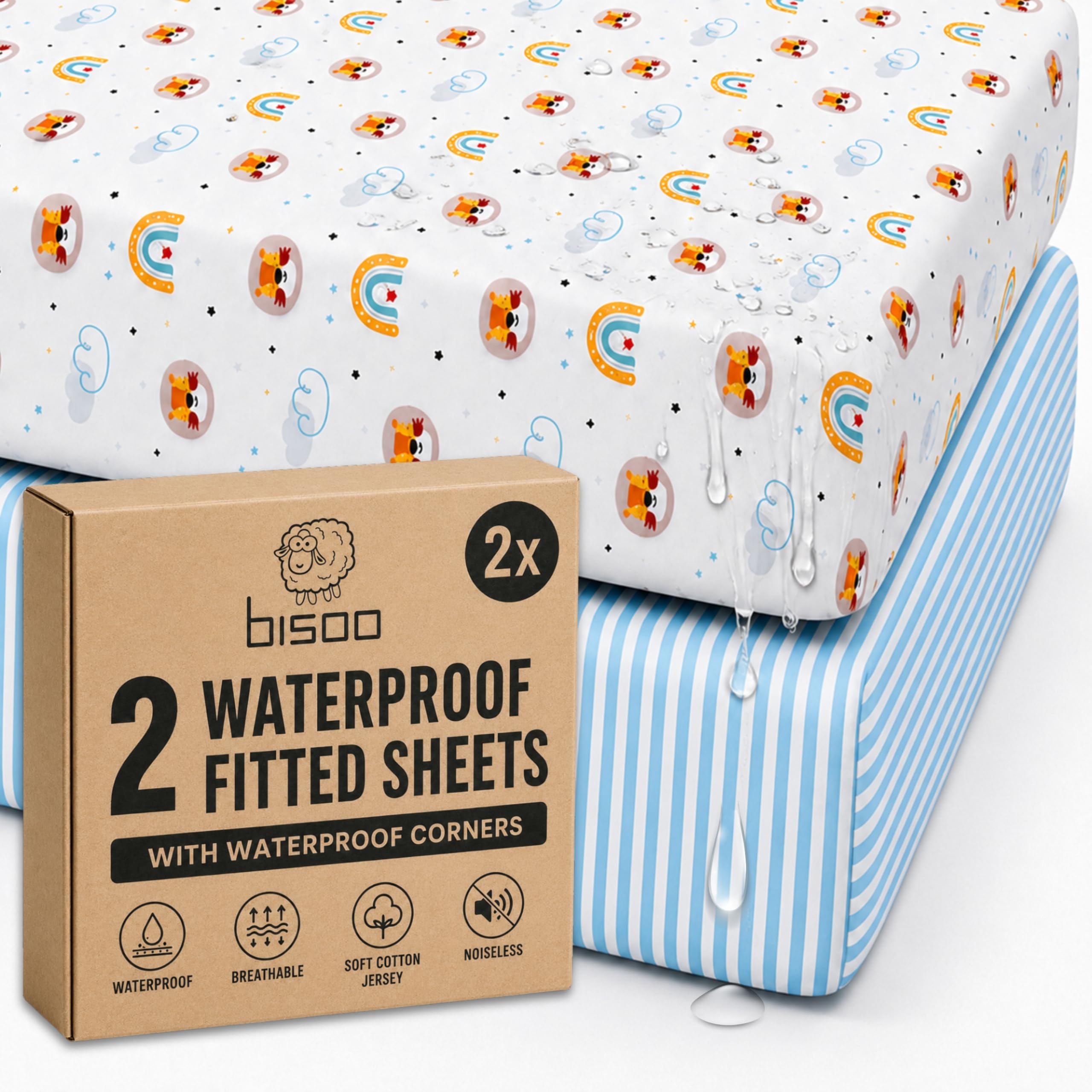 Bisoo Magic Sheet 32x52in 1 Lions + 1 Blue Stripes Fitted Sheet for Cot