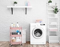 Vista 4 de CAXXA 3-Tier Rolling Metal Storage Organizer - Mobile Utility Cart with Caster Wheels, Pink