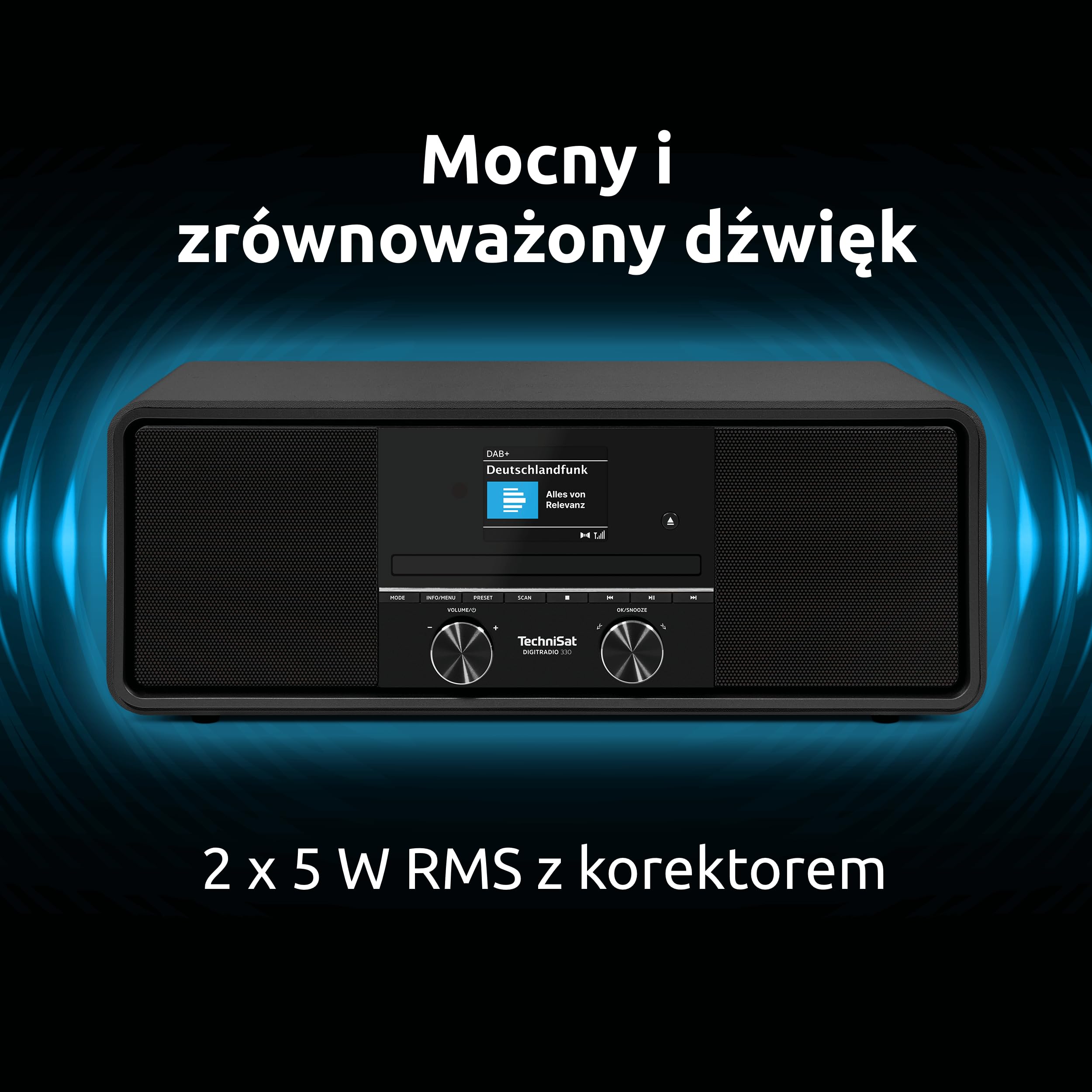 TechniSat DIGITRADIO 330 – radio stereo DAB+ FM z odtwarzaczem CD (Bluetooth 5.3, odtwarzanie MP3 z USB i funkcja ładowania, kolorowy wyświetlacz 2,4", budzik radiowy, pilot) czarne