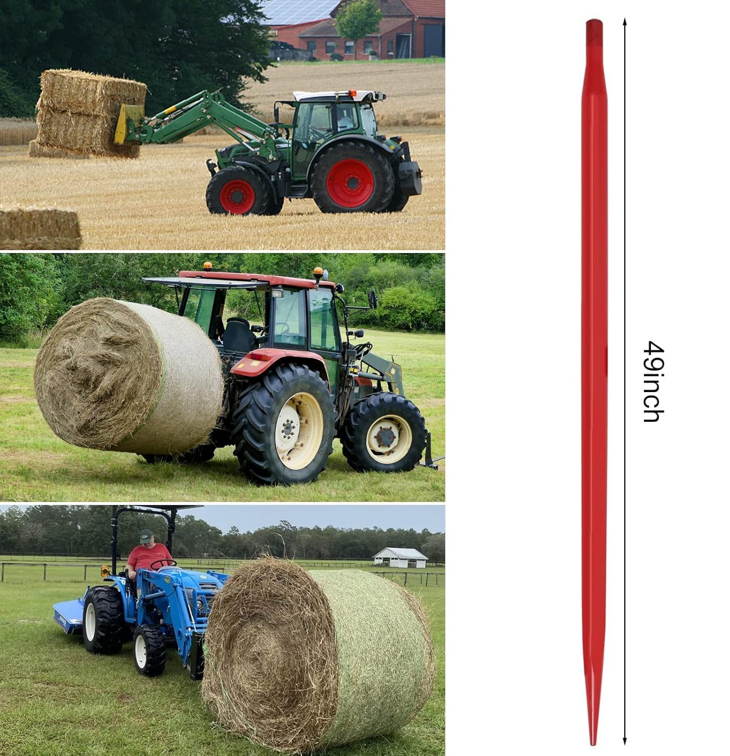 Garvee Lanza para Pacas de Heno de 1360 kg de Capacidad y 124.5 cm de Longitud, Pincho Forjado de Acero de Alta Resistencia para Manipulador de Paja y Carga Agrícola, Negro, Compatibilidad Universal