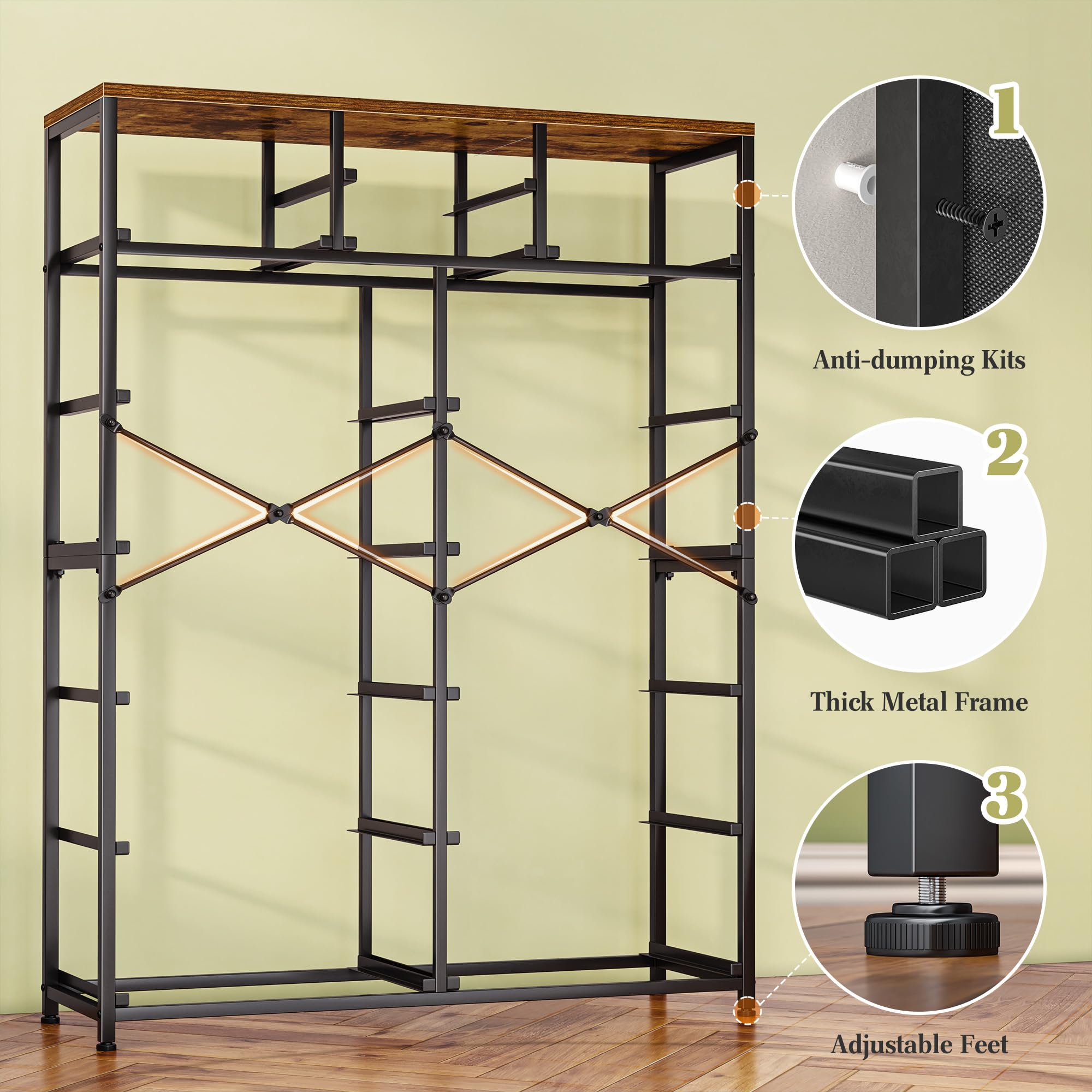 EnHomee 14 Drawer Dresser, Tall Dressers for Bedroom, Large Bedroom Dressers & Chests of Drawers, Sturdy Metal Frame & Wood Top, Easy Assembly, Closet, Living Room, Rustic Brown