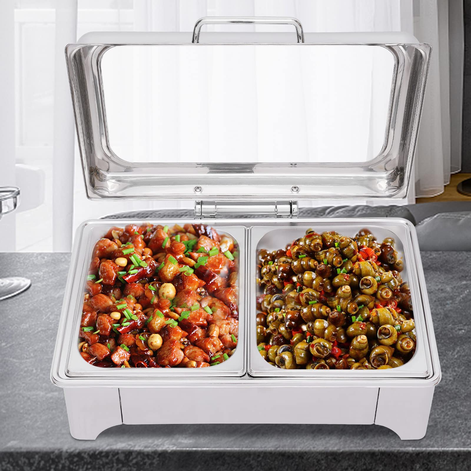 Chafing Dish Buffet Set, Commercial Electric Chafing Dish Warmer Food Warmer Buffet Server Electric Catering Chafing Dishes with Glass Lid for Weddings/Parties/Banquets Events