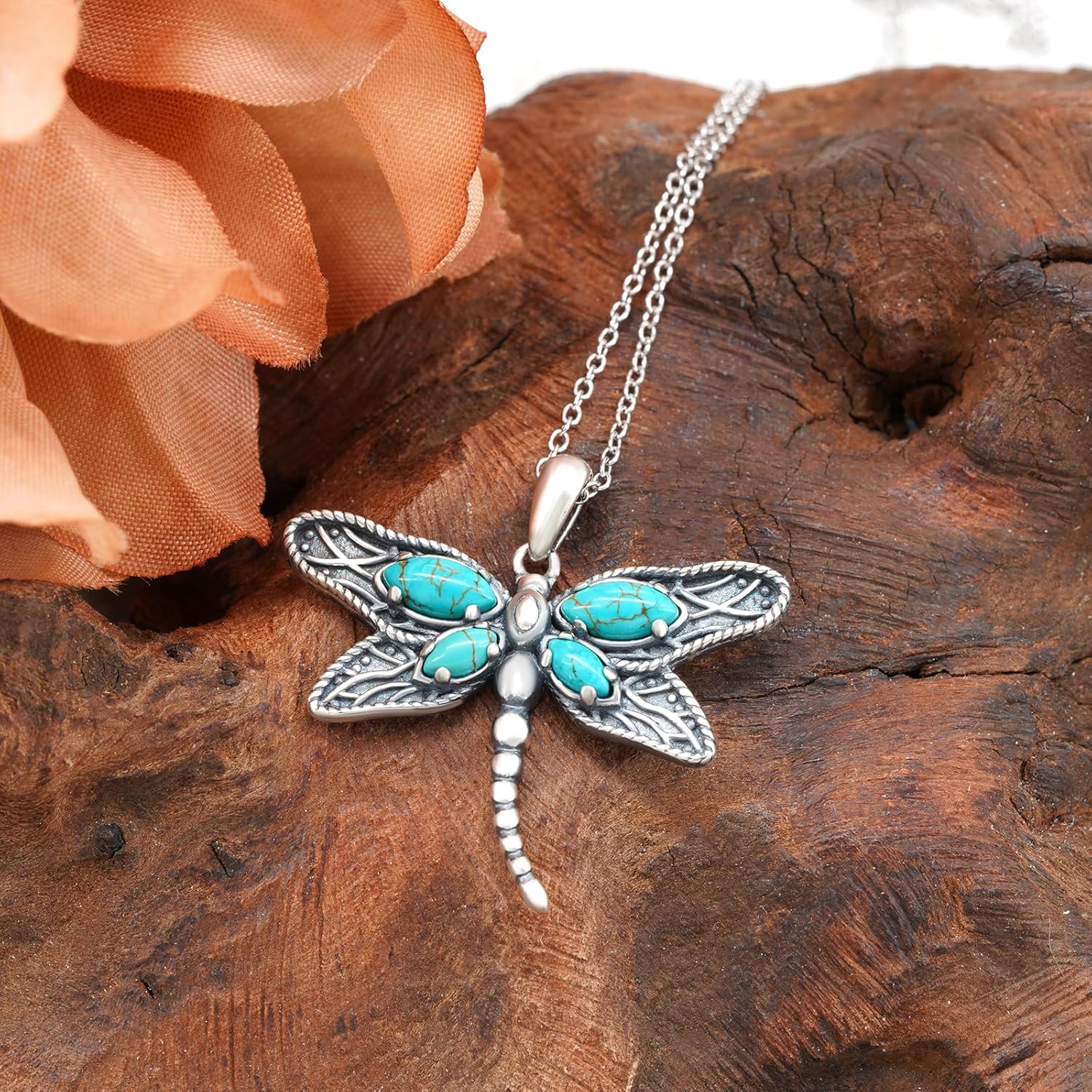 Genuine Turquoise Necklaces for Women 925 Sterling Silver Dragonfly Western Pendant Necklace Real Turquoise Jewelry for Women - Image 2