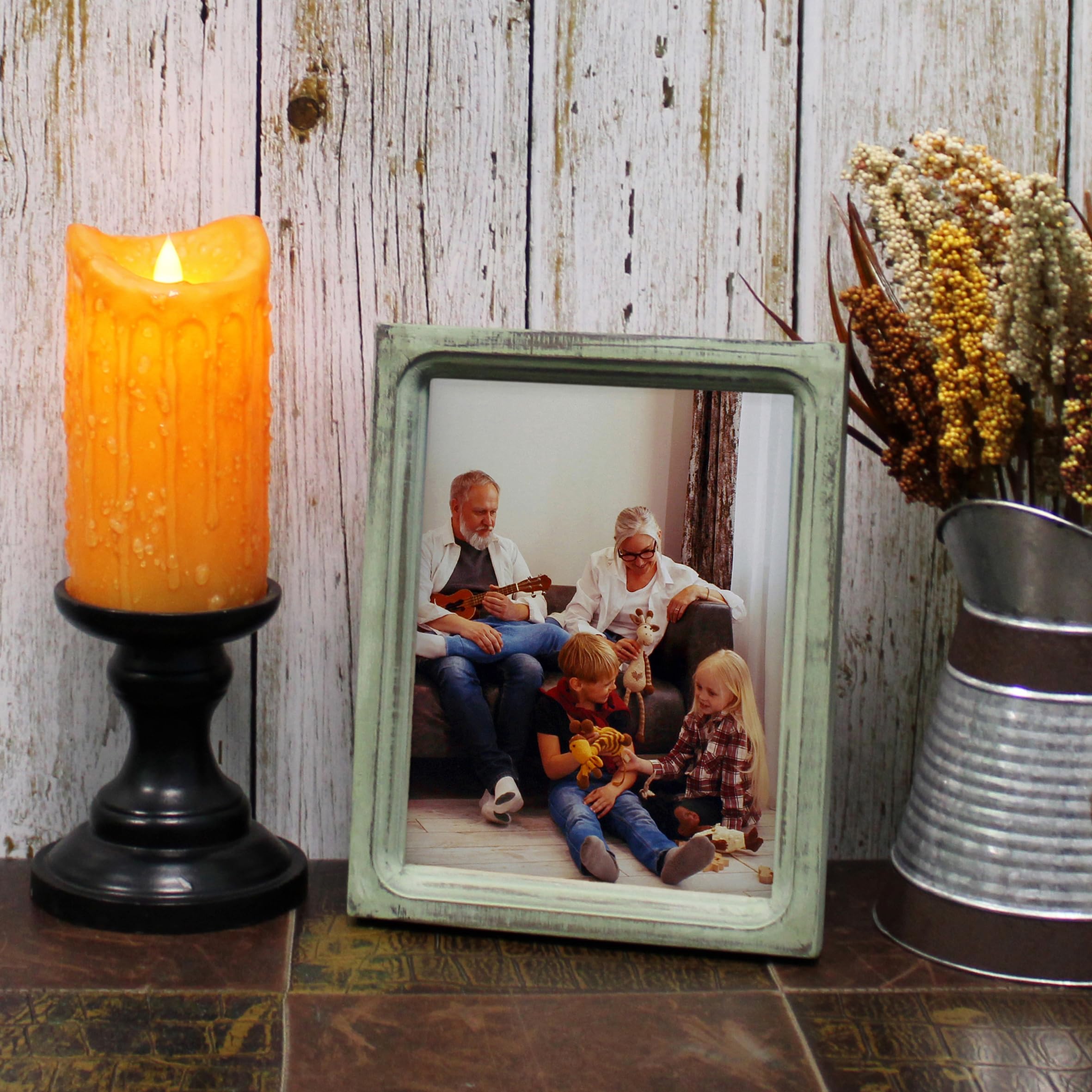 CVHOMEDECO. 6x8 Picture Frame Made of Solid Wood High Definition Glass Rustic Vintage Designs Small Photo Frame for Tabletop Display and Wall Mounting Distress Teal - Image 3