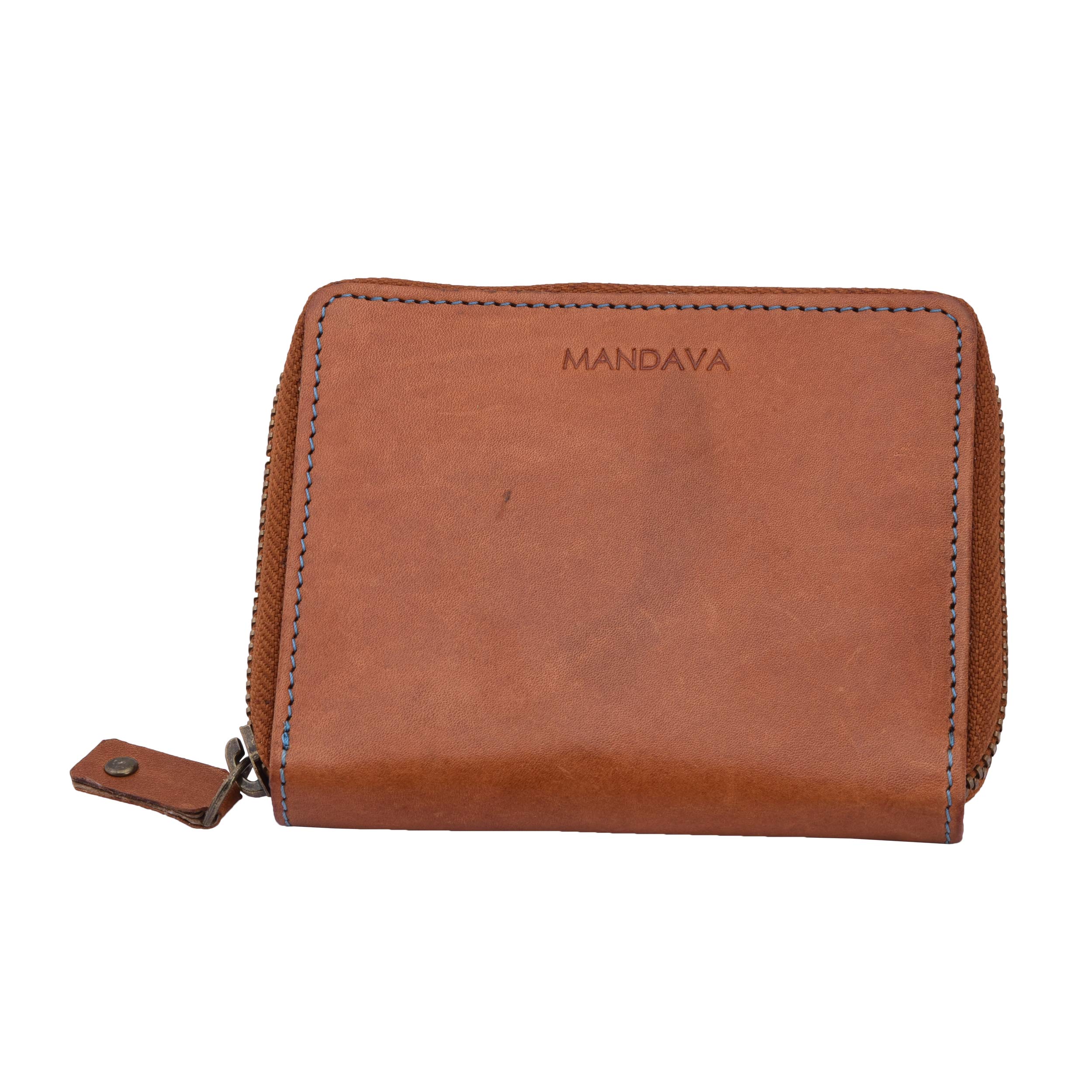 MANDAVA Men's Genuine Top Grain Leather Rfid Blocking Zipper Wallet With 10 Card Slots Diw499 13 L x 10.5 H x 2 W CM Tan