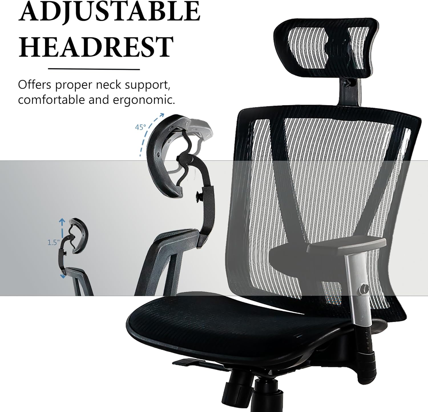ErgoMax 53 in Tall Black Ergonomic Adjustable Office Chair, Home Office Ergonomic Chair, Ergonomic Chair with Headrest, Office Chairs with Lumbar Support, with Adjustable Headrest and Armrests