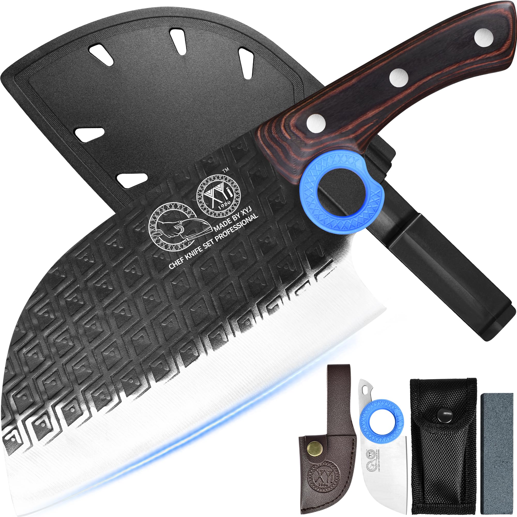 XYJ Autentico dal 1986, coltello da macellaio serbo con fodero, coltello da chef con verdure, manico in legno con fodero, per il campeggio all'aperto