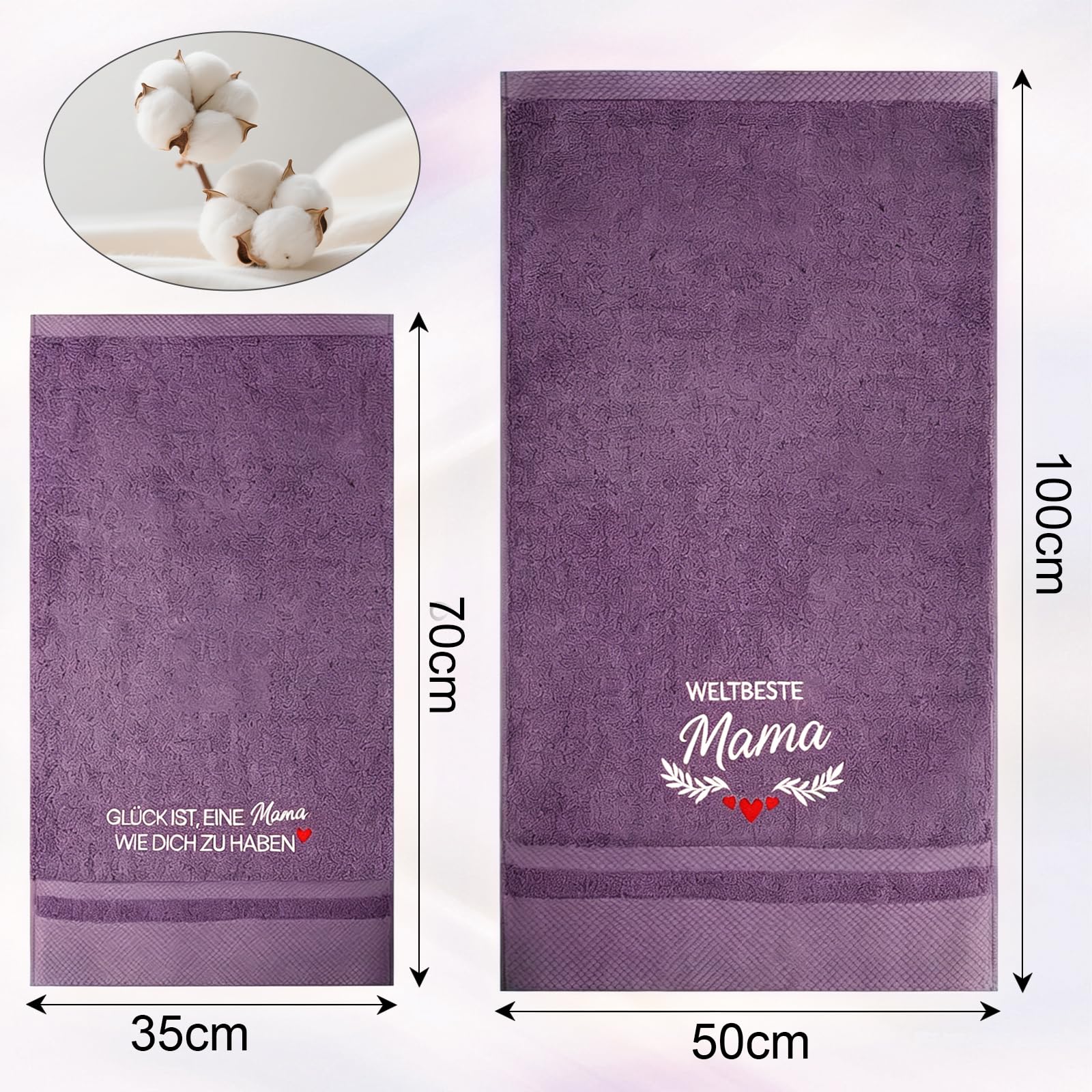 YSUVIN Mama Geschenk, 2-teiliges Set 100% Baumwolle Lila, Bestickte Handtücher, Mama Geburtstag Werdende Mutter Frau - 2