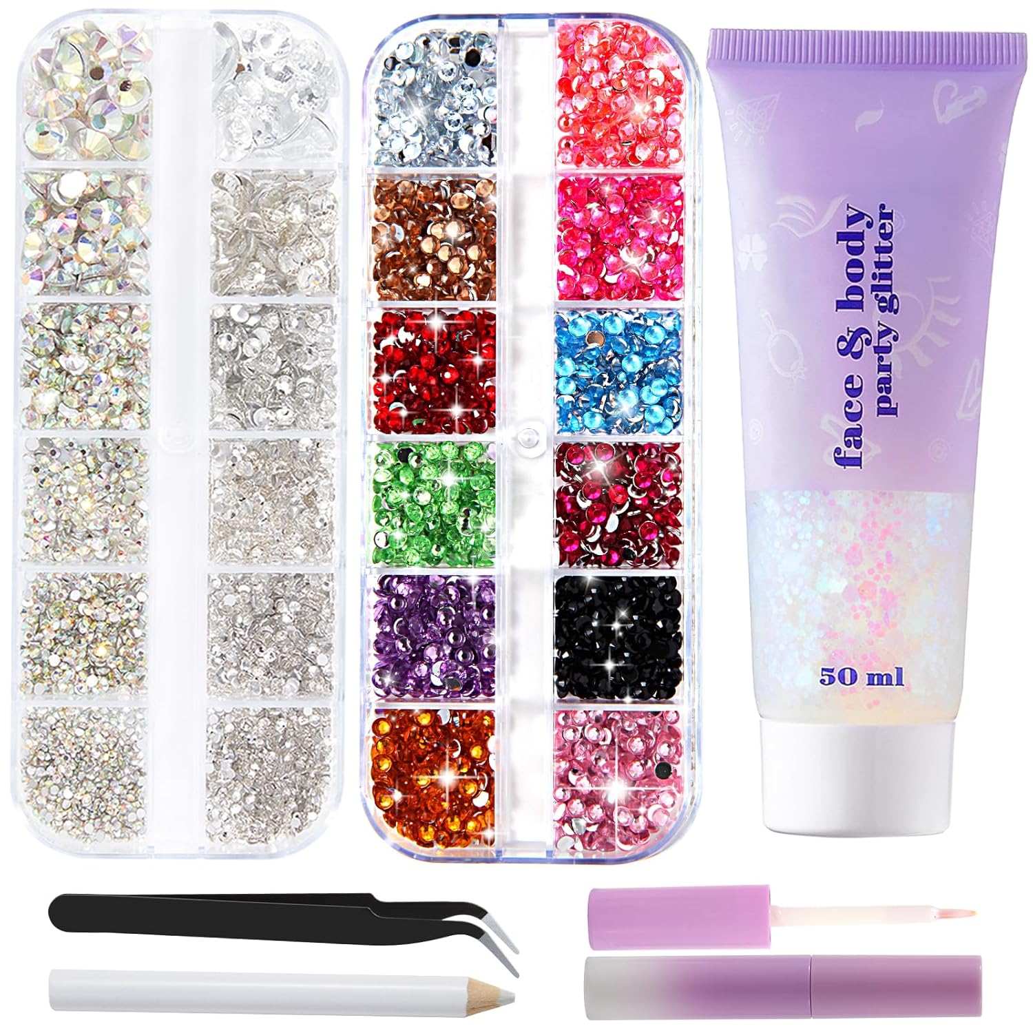 6000Pcs Face Gems Body Glitter for Women with Makeup Glue