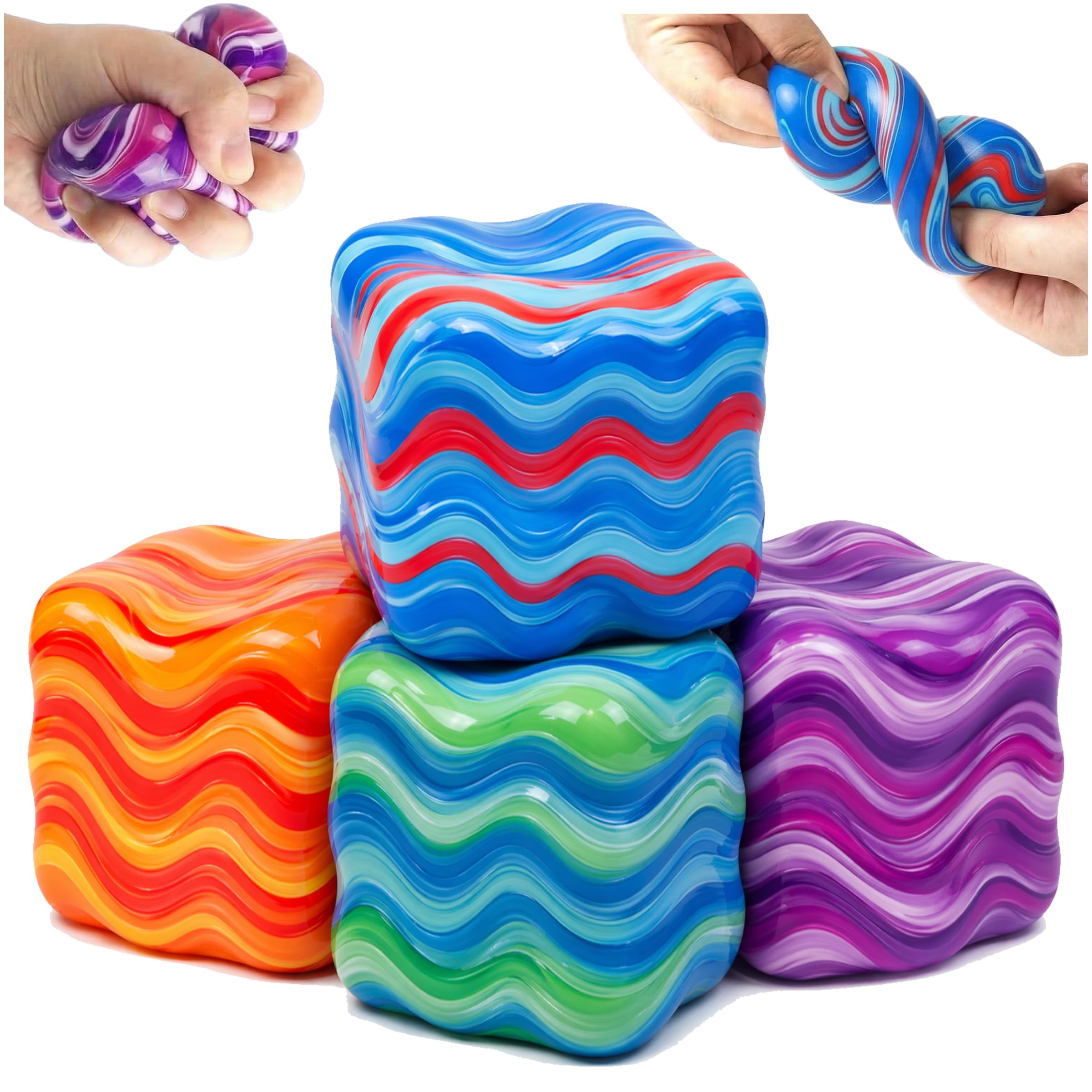 PICKSMOCUB 4Pcs Fidget Toys Stress Cube Squishy Toys Sensory Fidgets Toys for Kids Adults Soft Hand Squeeze Toy for Stress Anxiety Relief Desk Toy for Focus ADHD Autism Classroom Office