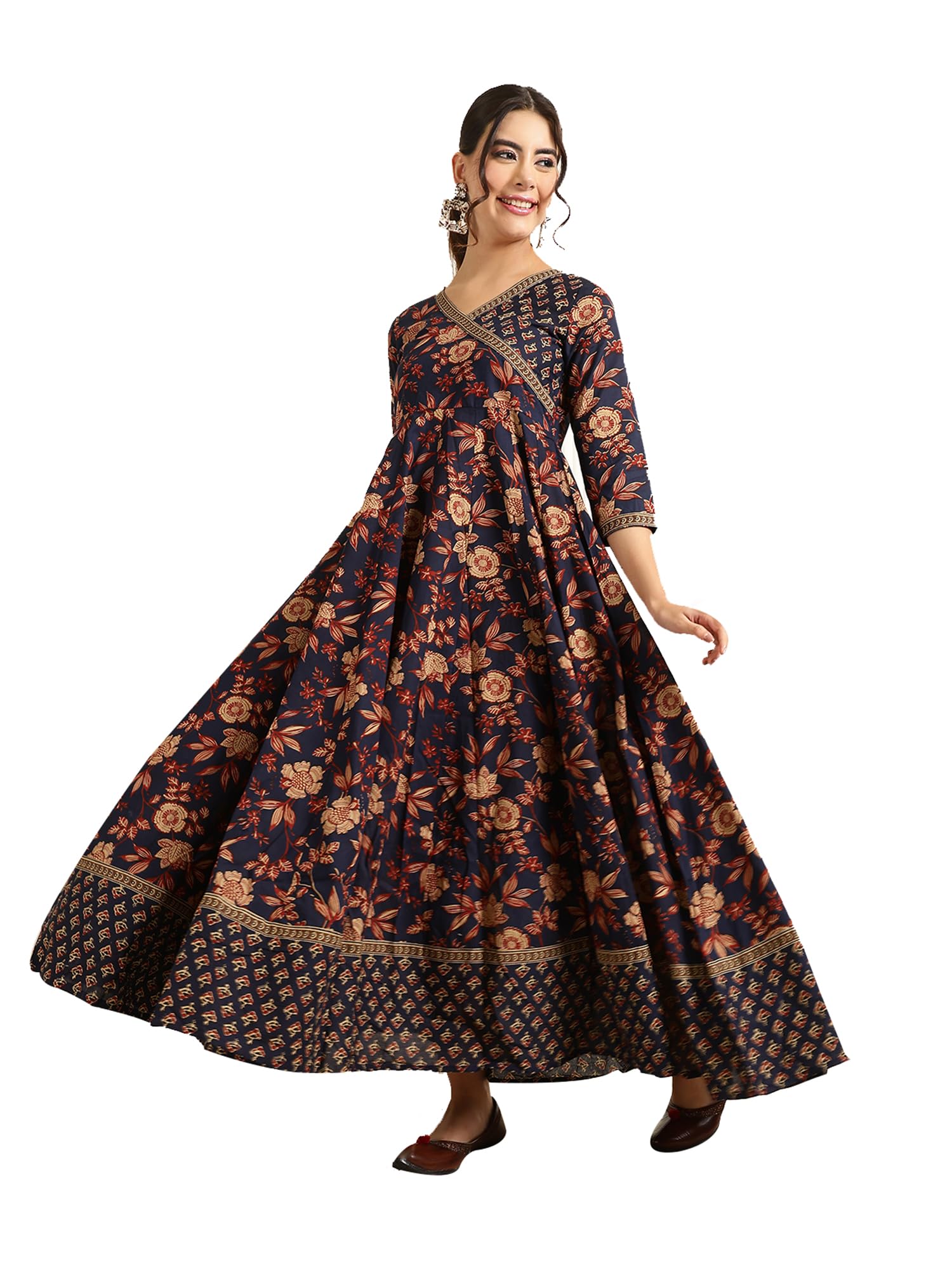 gulmohar jaipur Women's Cotton Ankle Length Printed Flared Gown-picture-23