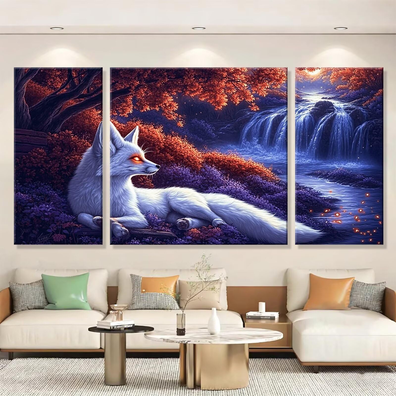 3 Pezzi Dipingere con i Numeri adulti, Paint by Numbers Autunno Volpe, Kit Lavoretti Creativi, Kit di Pittura Acrilica Fai-da-Te, con 3- Pennello, Decorazioni Casa 70x140cm (Senza Cornice) y1s-701
