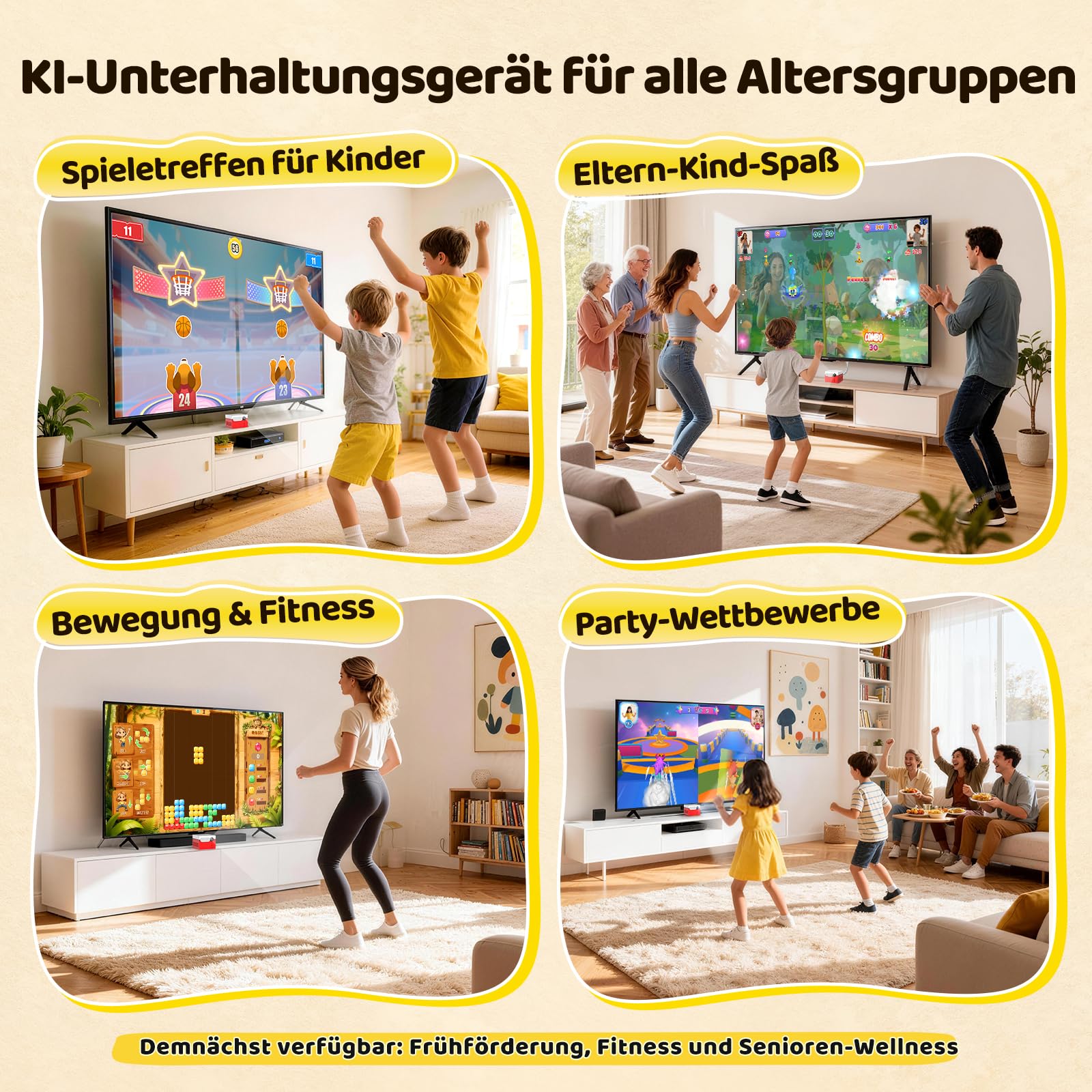 Kinhank MotionX Spielkonsole für Kinder & Familie mit KI Bewegungsspielen | Monatliche Updates, Keine Abonnements, Kein Controller Erforderlich, 40+ Interaktive Familienspiele,Plug & Play SpieleKonsole