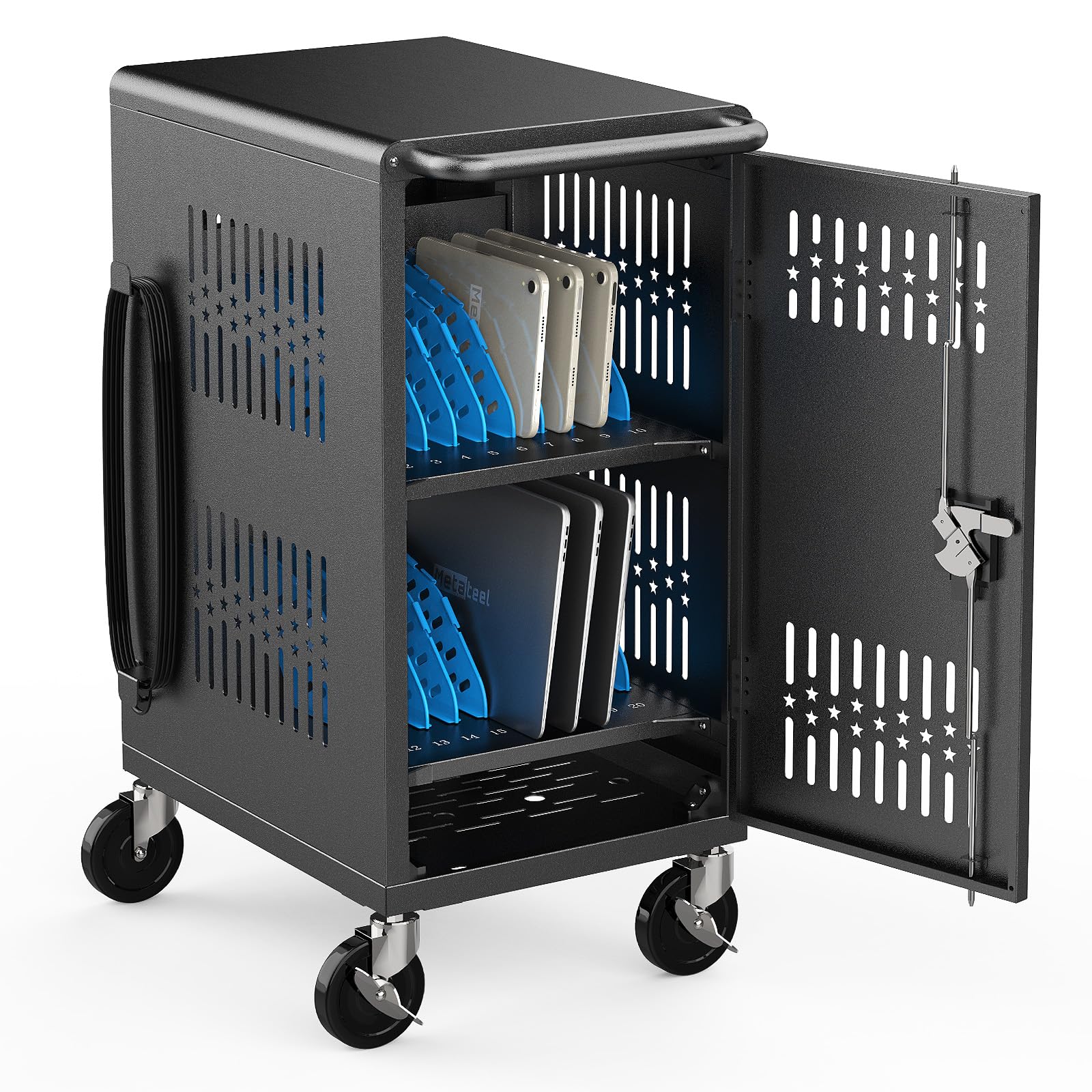 Pre-Assembled American Style Heavy-Duty 20 Bay Laptop Charging Cart for School Classroom Storing and Charing 20 Chromebook, Laptop, and Tablet