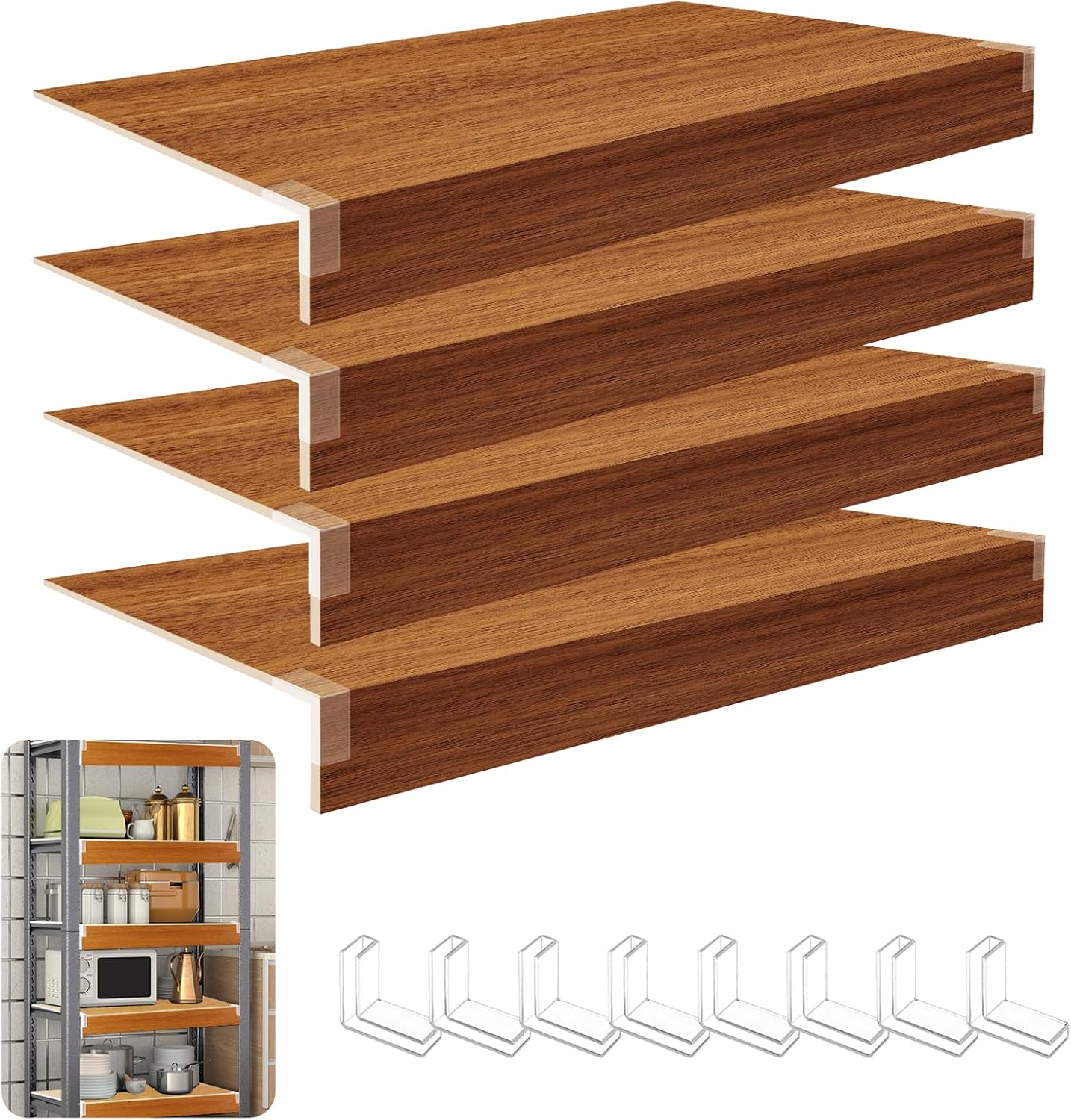 Demine 4 Pcs Wire Shelf Cover, Wire Rack Covers for Pantry, PVC Wood-Look Shelf Liners for Cabinet Bathroom Kitchen Organization, 24x12 Inch