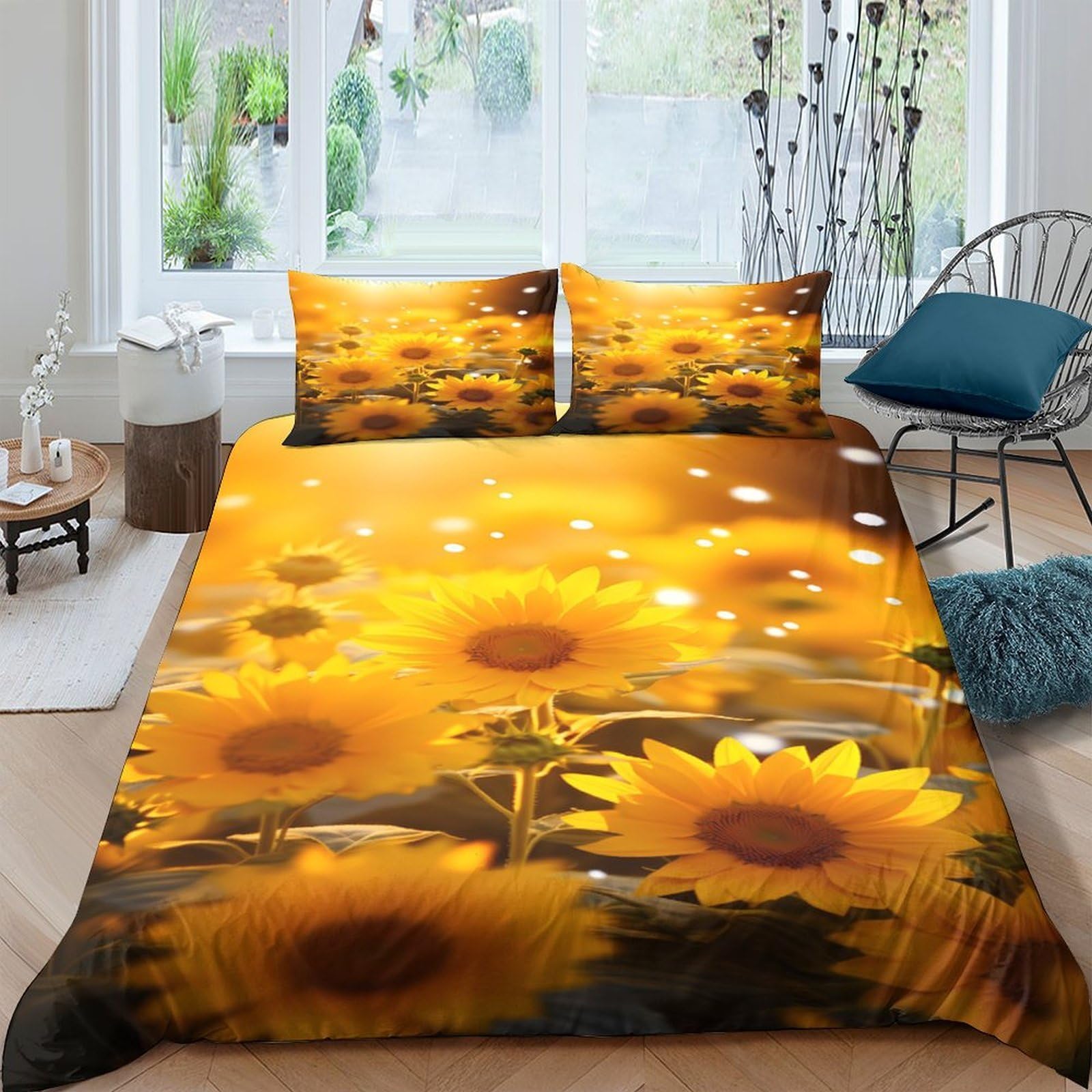 Ctjqhvkz Style-10 3D Printed Sunflower Field Fitted Sheet Microfiber Soft Mattress Cover Yellow Floral Decor For Bedroom Guest Room Single（135X200cm）