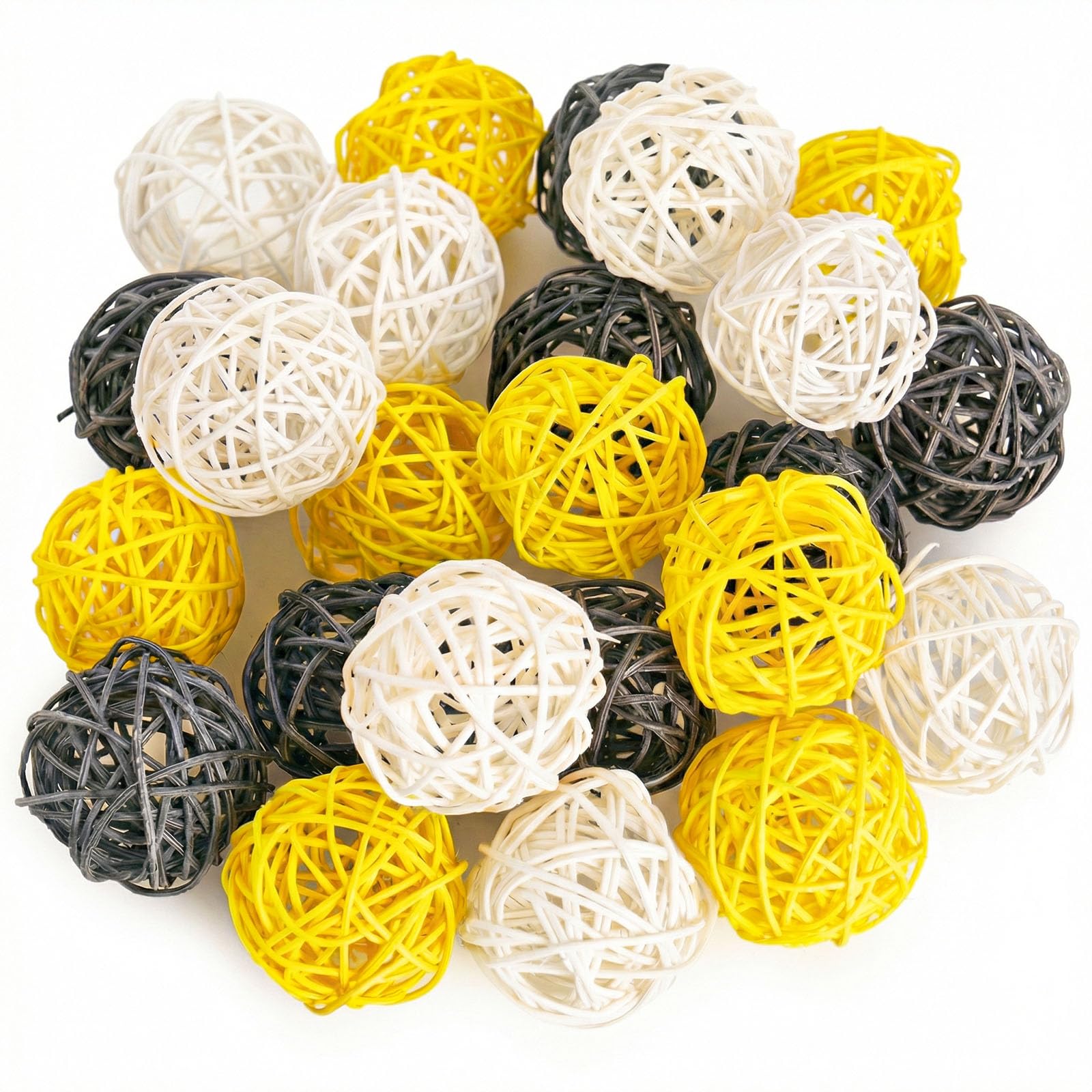 DomeStar 24PCS Yellow Decorative Balls for Bowl Centerpiece, 2 Inch Rattan Bowl Fillers - Wicker Twig Orbs Spheres for Yellow Kitchen Home Decor Vase Table Scatters