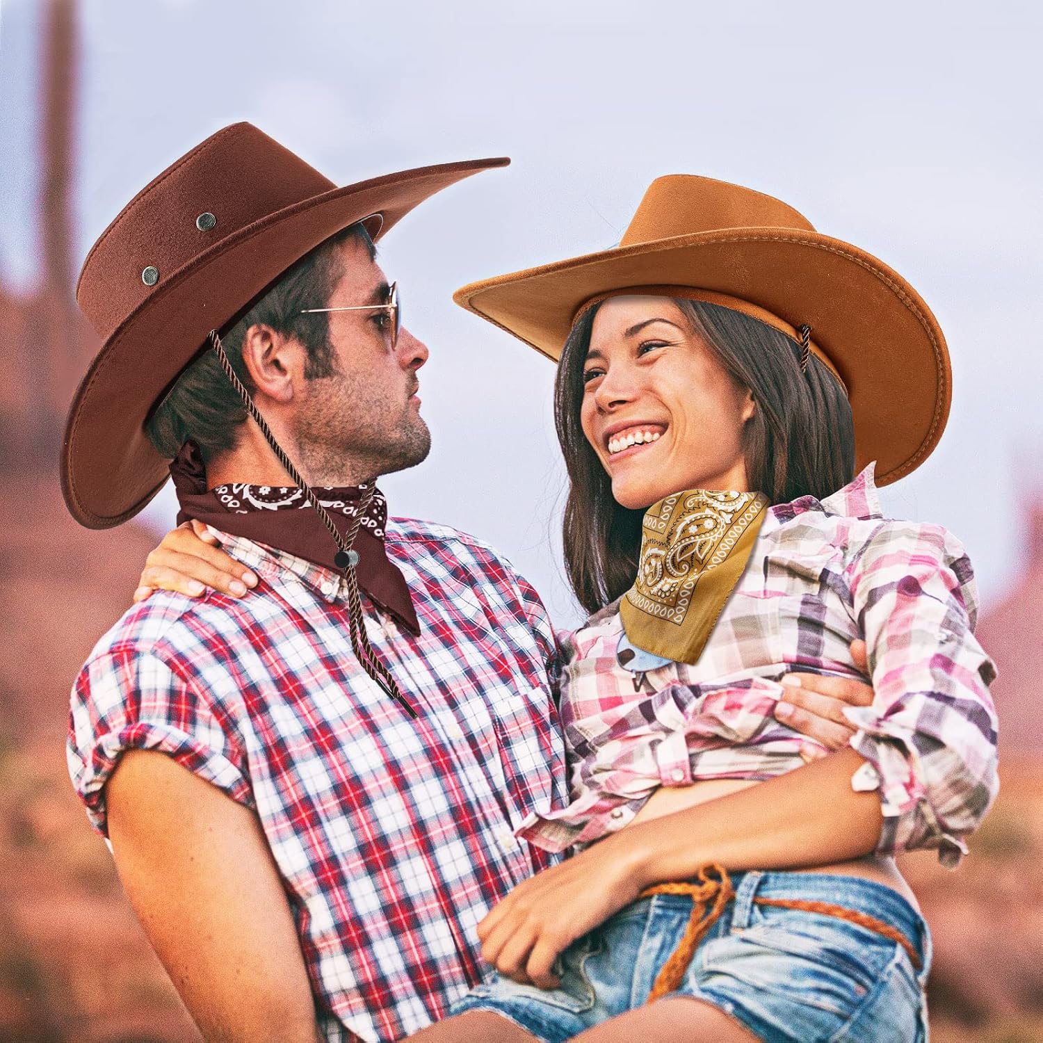 Zhanmai 12 Pcs Cowboy Hat and Bandana Cowboy Cowgirl Hats Bulk Western Party Costume Halloween Accessory - Image 7