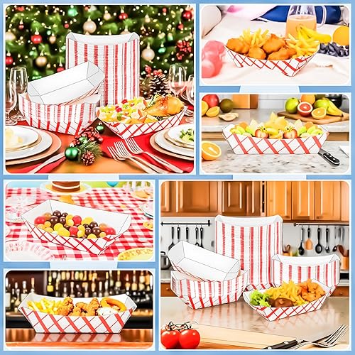 Miniatura 13 de MotBach Paquete de 100 bandejas de papel extra grandes de 5 libras, botes de papel desechables, bandeja de papel kraft resistente para servir