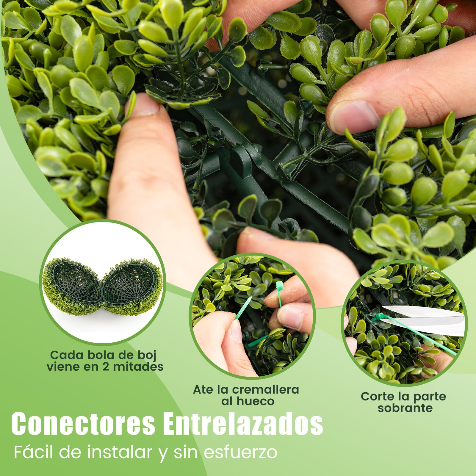 COSTWAY Juego de 2 Bolas de Topiario Artificial de Boj, Bolas de Plantas Falsas para Interior y Exterior, Bolas Topiarias Protectoras contra el Sol, Decoración para Jardín, Hogar y Bodas (50cm)