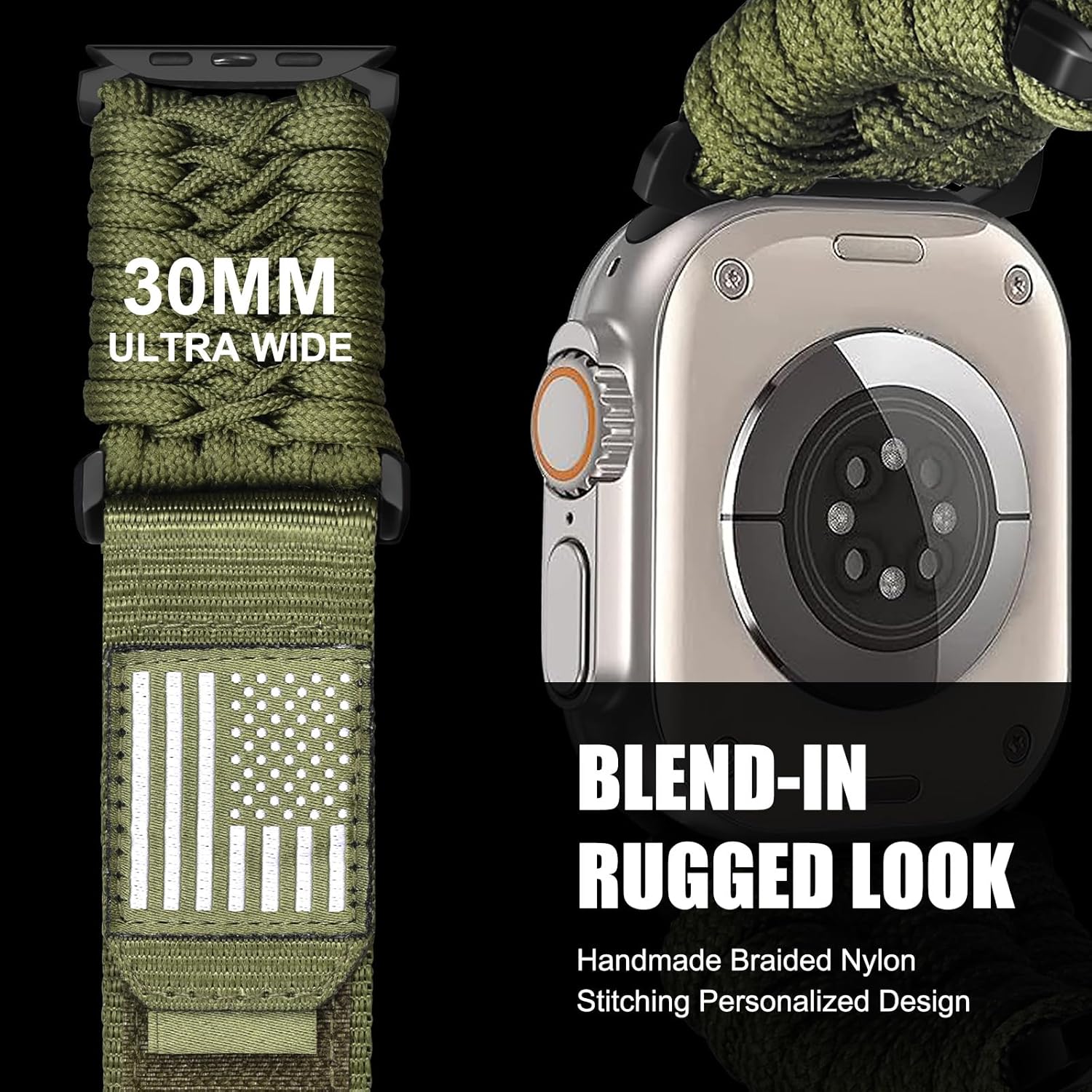 CAGOS Rugged Nylon Apple Watch Ultra 3/Ultra 2 Band for Men 49mm 46mm 45mm 44mm 42mm, Breathable Braided Nylon Strap Sport Loop Adjustable Wristbands for iWatch Bands Series 11 10 9 8 7 6 5 4 3 2 1 SE Ultra - Image 3