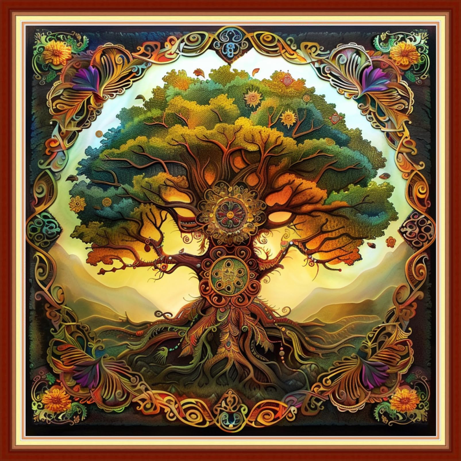 Joyhoor Stamped Cross Stitch Kits for Beginners Needlepoint Kits for Adults Embroidery Kits 11CT Counted Cross Stitch Kits Printed Embroidery Pattern-Magic Tree 18x18 inchs