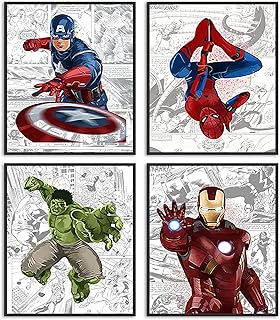 Superhero Posters Boys Wall Decor Poster Prints Set of 4 Unframed (8''x10'') Superheros Watercolor Poster Superhero Room Decor For Boys Avengers Superheroes Wall Decor Posters for Boys Room