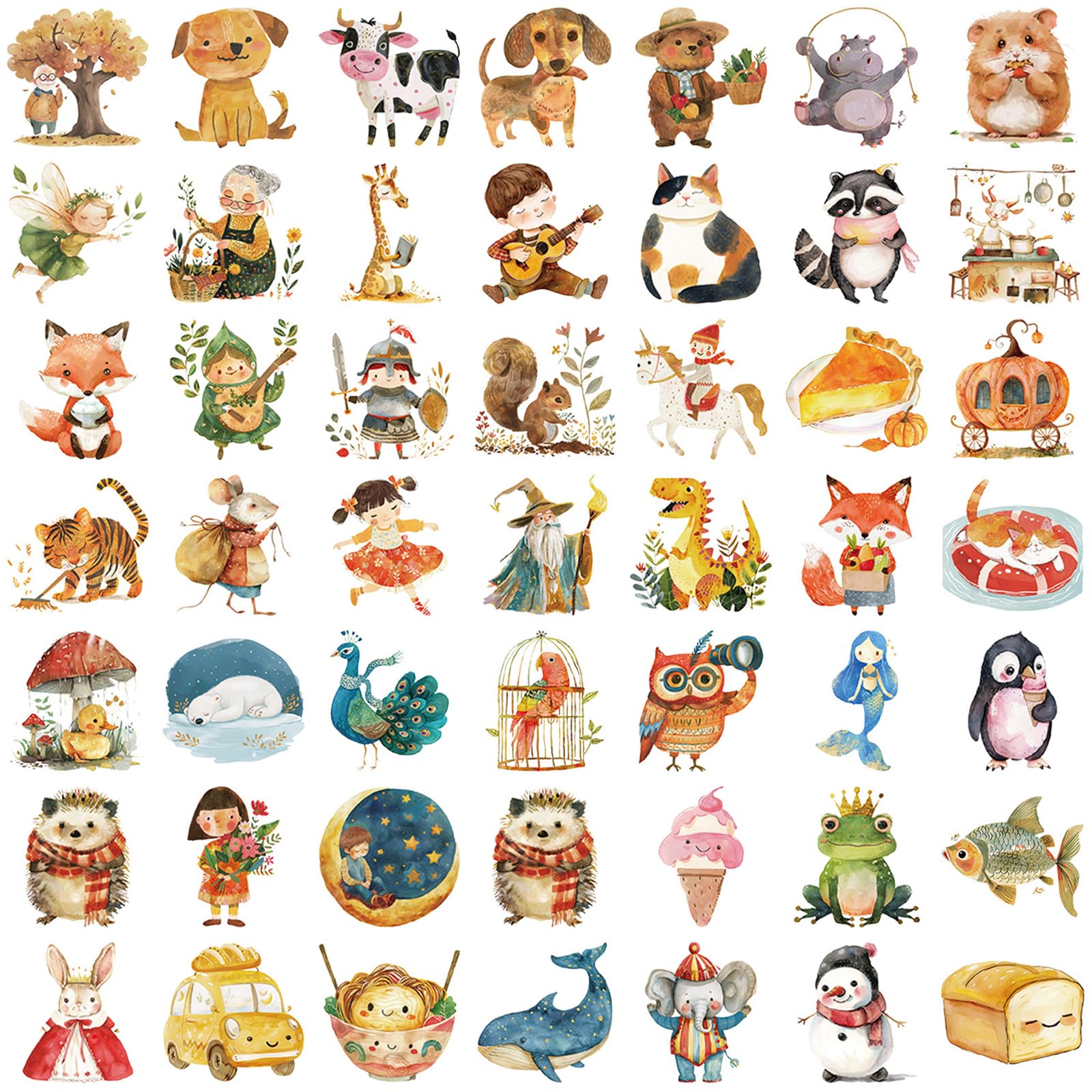 50 Sheets Luggage Sticker Scrapbook Reward Fairies Tale Watercolor Decorative for Phone Luggage Fairies Tale Watercolor