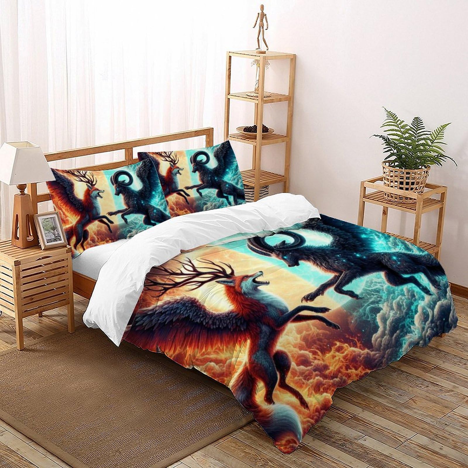 Housse de couette imprimé 3D cerf animaux microfine 260x220cm filles