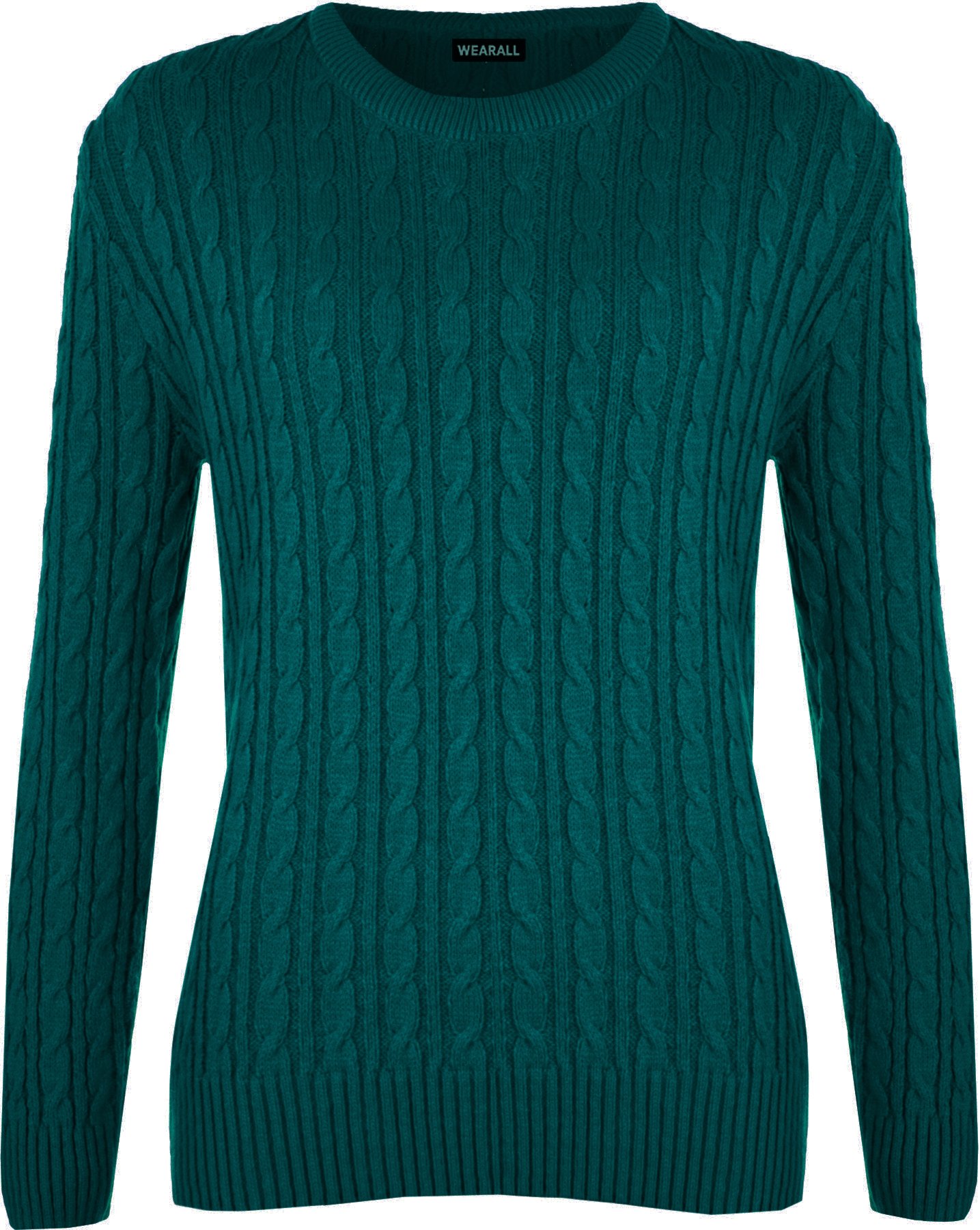 Wearall Women's Teal Cable Knit Long Sleeve Top Jumper Sweater - 20-22