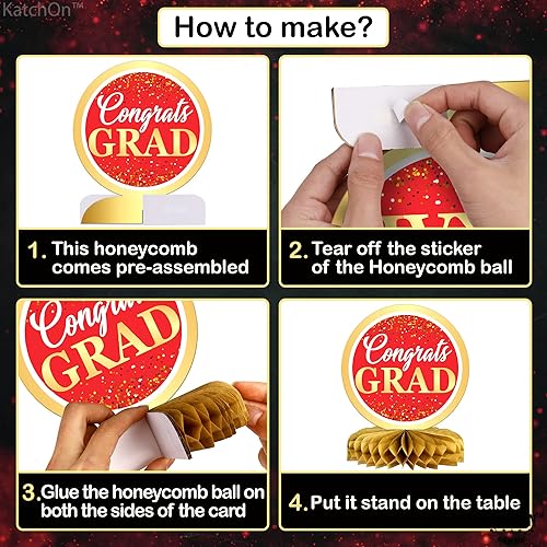 Miniatura 6 de KatchOn, Centros de mesa de graduación rojos y dorados para mesas 2025 Paquete de 9 Centros de mesa de graduación 2025 para decoraciones de
