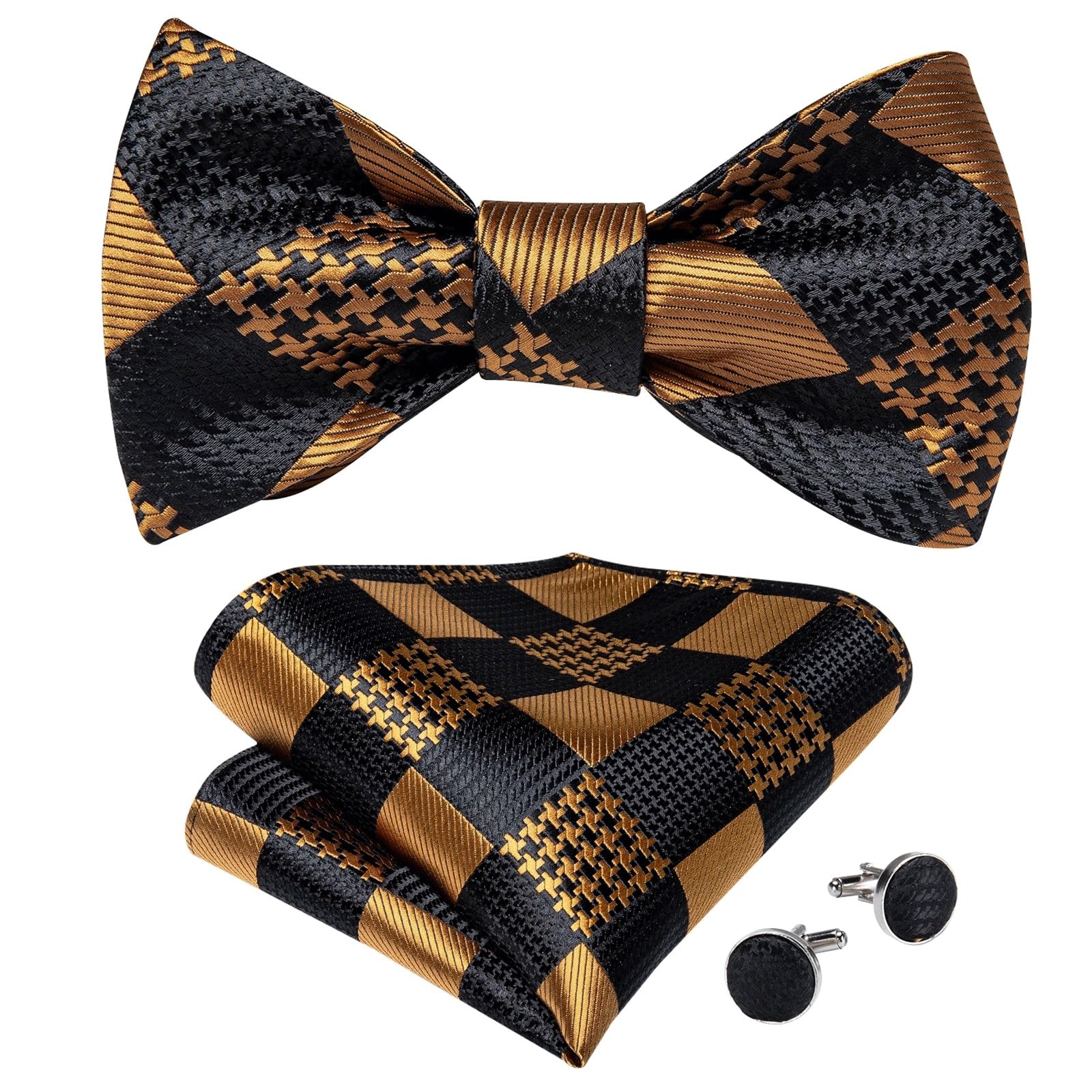 JFDBGU Self Tie Bow Tie Handkerchief Cufflinks Set Silk Bowknot Formal Wedding Party Cravat