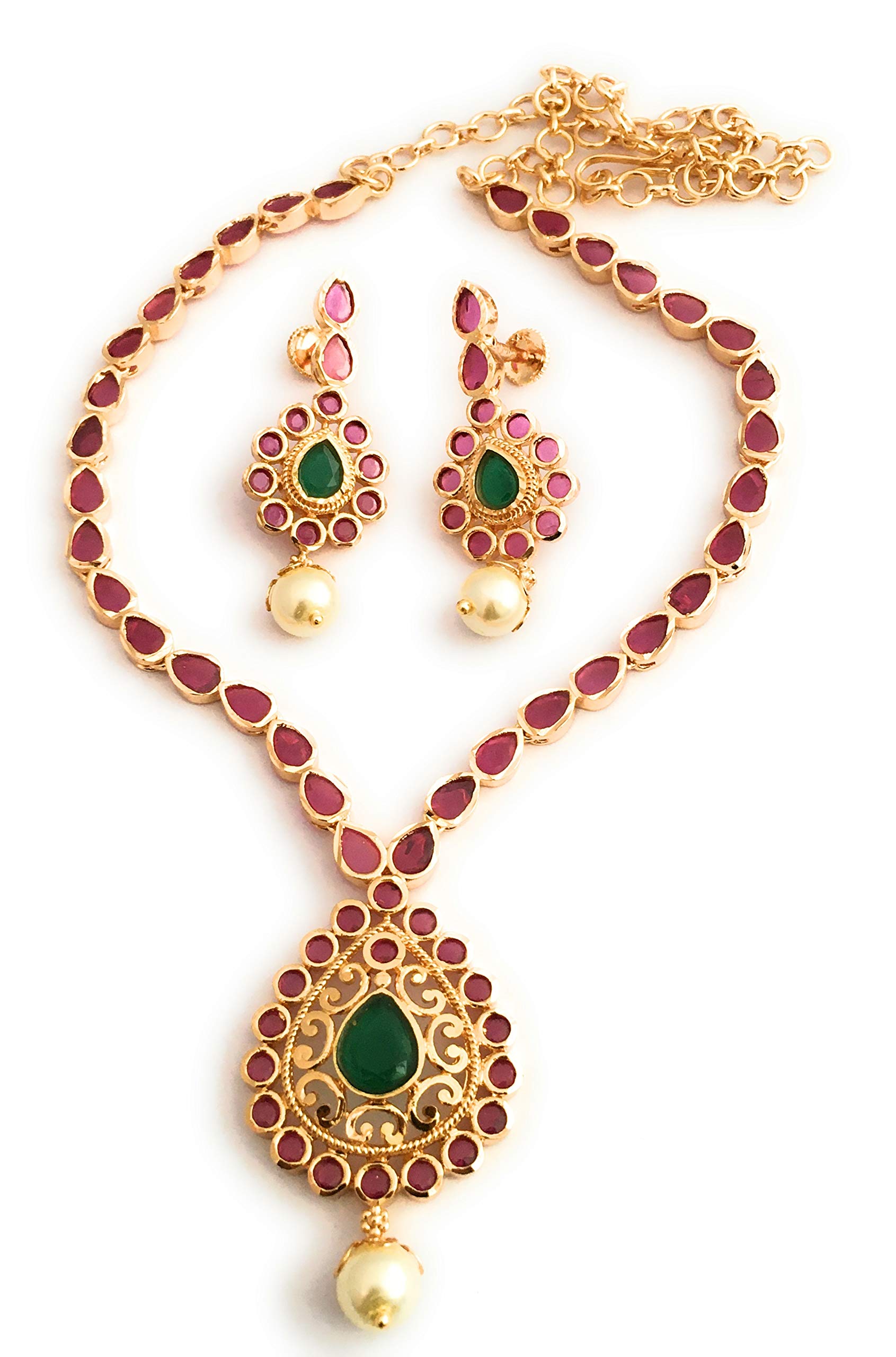 Sasitrends Brass Alloy and American Diamond Necklace with Earrings for Women & Girls (Green & Ruby) (B085NWD9WD) Amazon Price History, Amazon Price Tracker