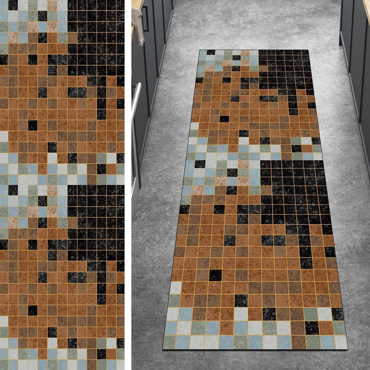 Dywanik Do Korytarza 120x150 Cm Czarny Kuchenny Antypoślizgowy Dywanik Zmywalny W Paski Antypoślizgowy Długi Dywanik Do Korytarza, Sypialni, Schodów, Brown Black, 100x100CM
