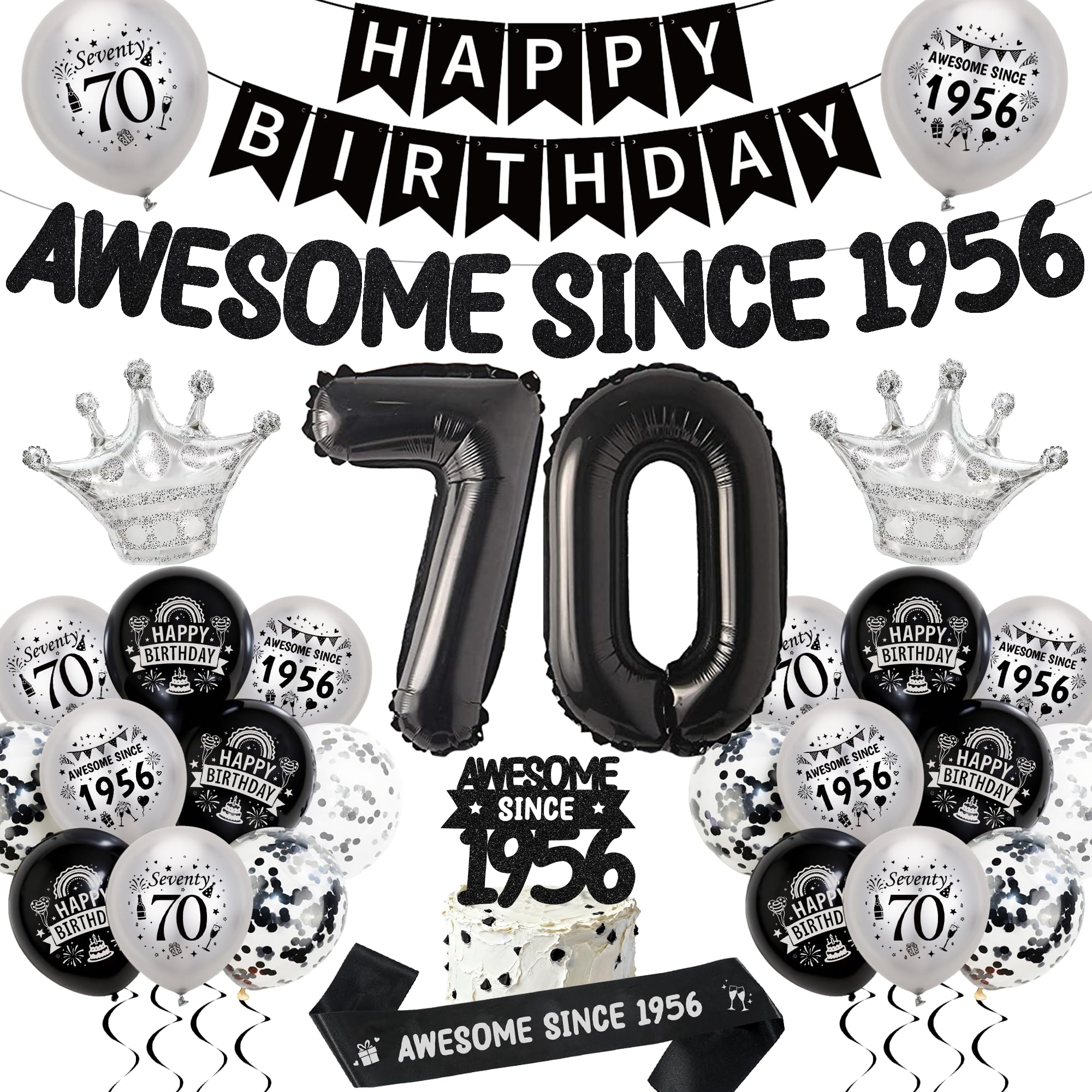 70th Birthday Balloons Decorations for Men Women, Awesome Since 1956