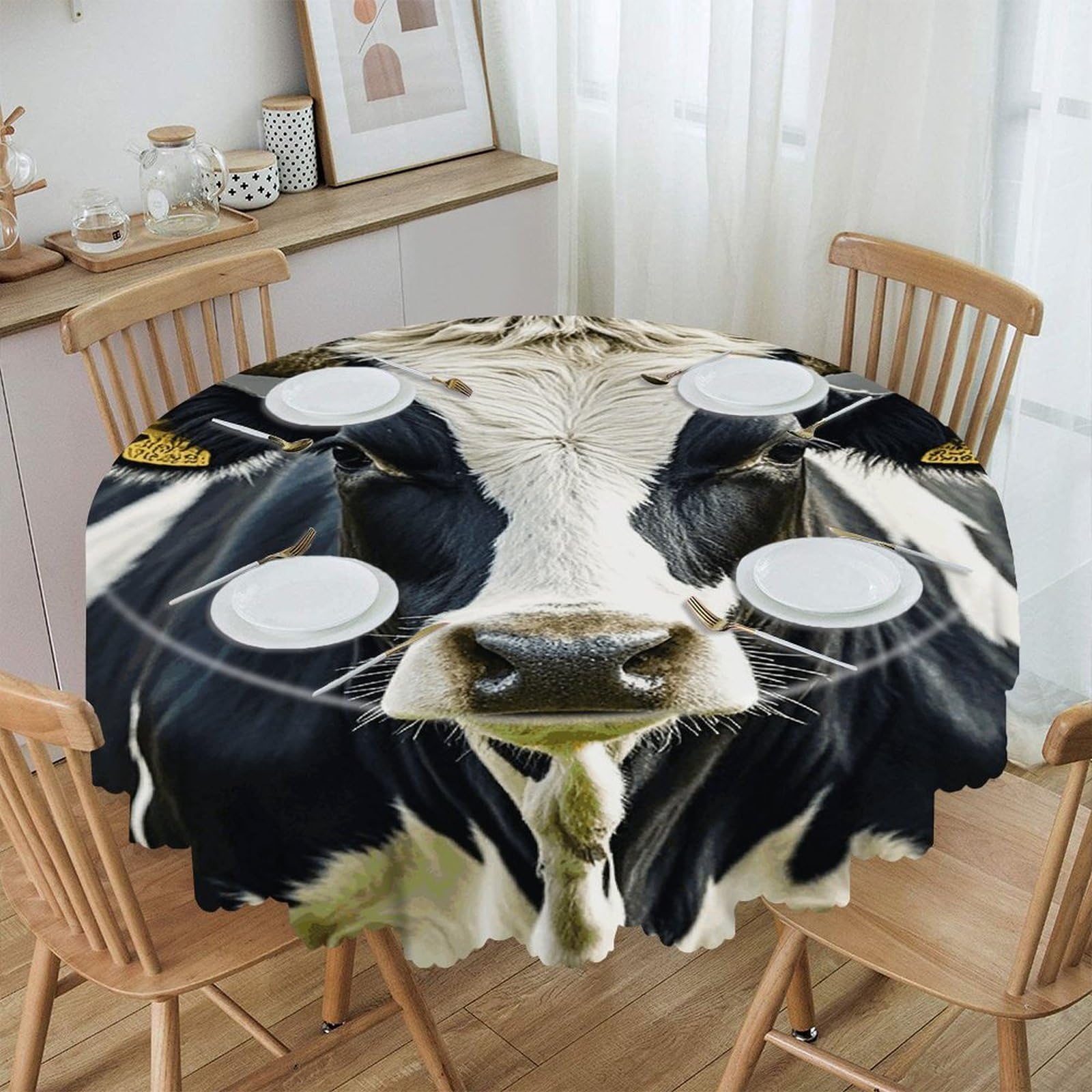 LZQPOEAS Cow-png Round Tablecloth Rustic Circle Table Cloth Wrinkle Resistant Decor Tablecloth Waterproof Washable Table Cover for Kitchen Party Dining Table 60 Inch