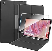 Heioloo Coque pour Lenovo Tab Plus Housse Protection Etui PU Cuir de Flip Case Cover + [1 Pièces] Verre Trempé Protection écran [Veille/Réveil Automatique] [Support Fonction] [Ultra Fin] Noir