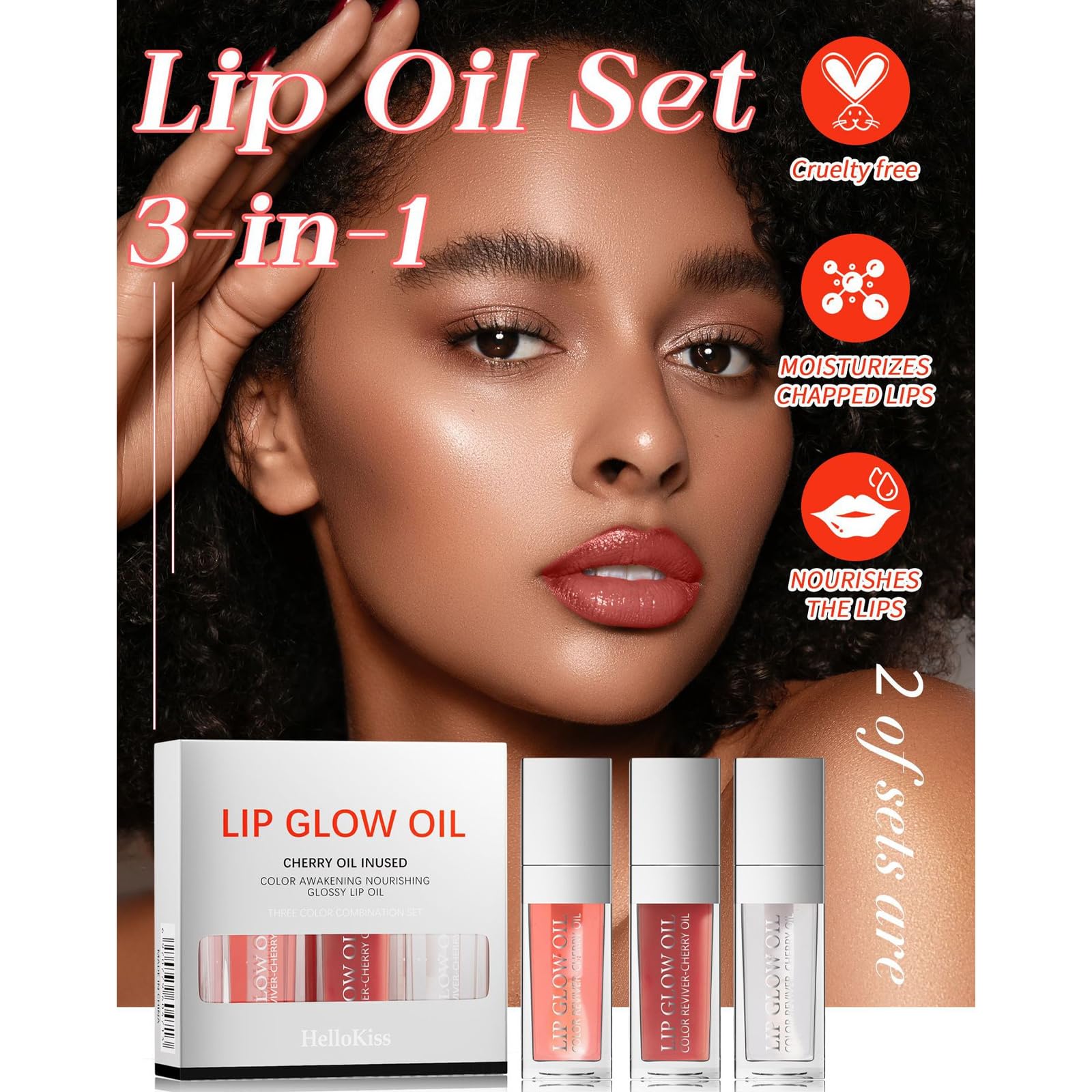 Loobexery 3 Color Plumping Lip Oil, 3-IN-1 Hydrating Lip Gloss Tinted Lip Balm Transparent Toot Lip Oil, Big Brush Head Glitter Shine Long Lasting Moisturizing Lip Glow Oil Nourishing Non-sticky (A#)