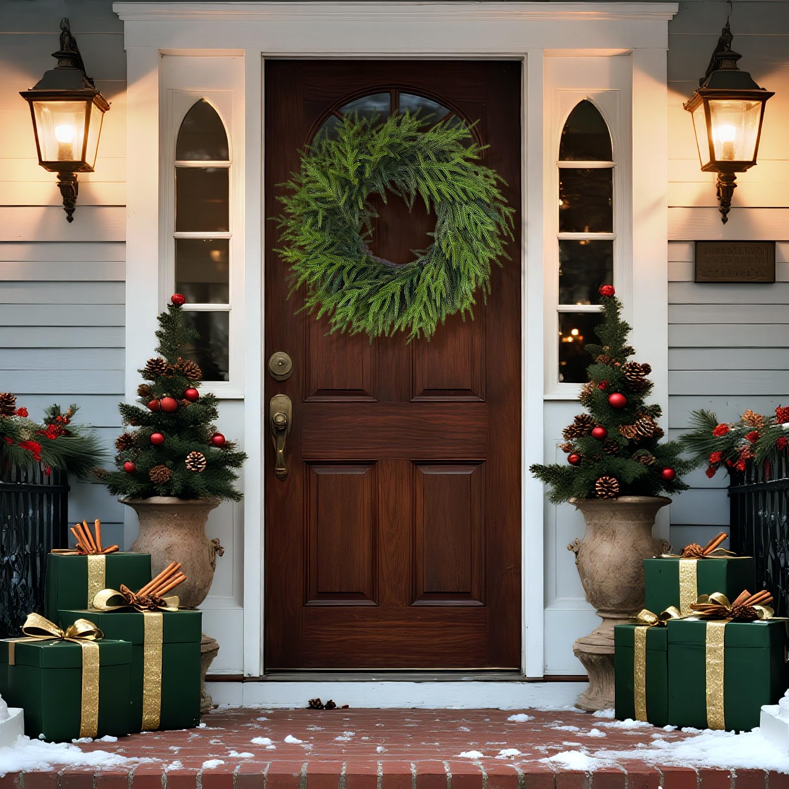 Norfolk-Kiefernkranz für Haustür, künstliche Weihnachtskränze, künstliche Tannennadeln, grüner künstlicher Kranz für Wände, Fenster, Veranden, Bauernhaus, Innen- und Außenbereich, Heimdekoration, 61