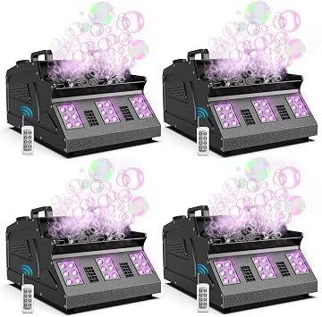 2000W Fog Machine, 3 in 1 Fog Bubble Machine with 2 Bubble Fans, 18 RGB LED Lights Smoke Bubble All in ONE Fog Machine, Bubble Machine for Halloween Christmas Party Wedding, 4 Pack