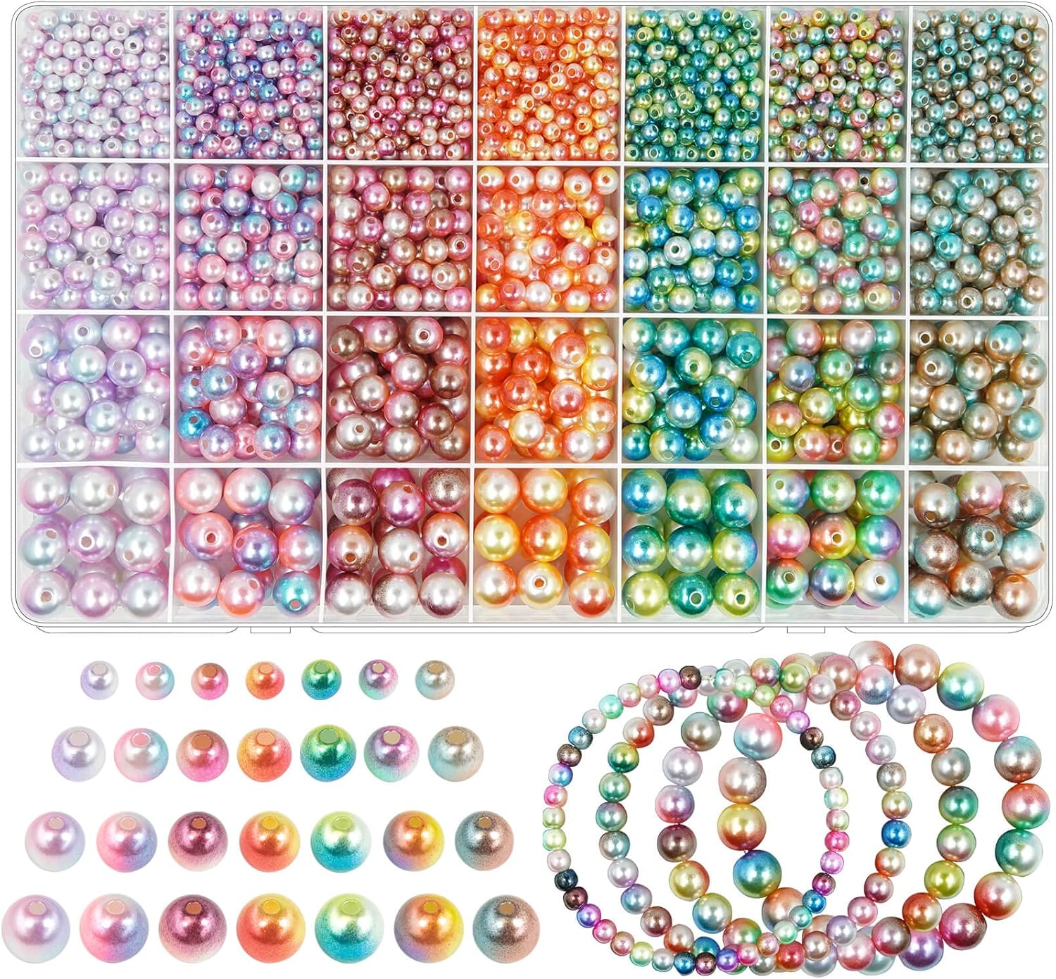 2800 pcs Gradient Mermaid Pearl Beads for Jewelry Making, 7 Colors 4mm 6mm 8mm 10mm Round Spacer Rainbow Beads Faux ABS Bracelet Beads for DIY Earring Necklaces Bracelet Making (Gradient A)