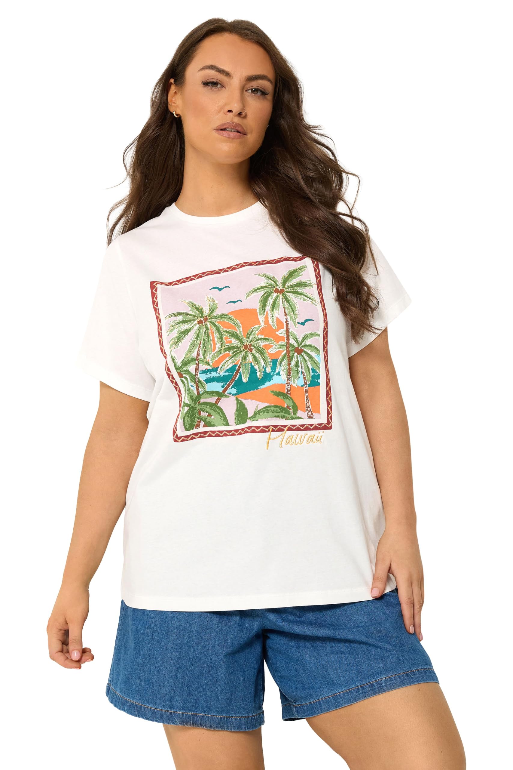 Yours Women's White Tropical Graphic Print T-Shirt In Size 22-24