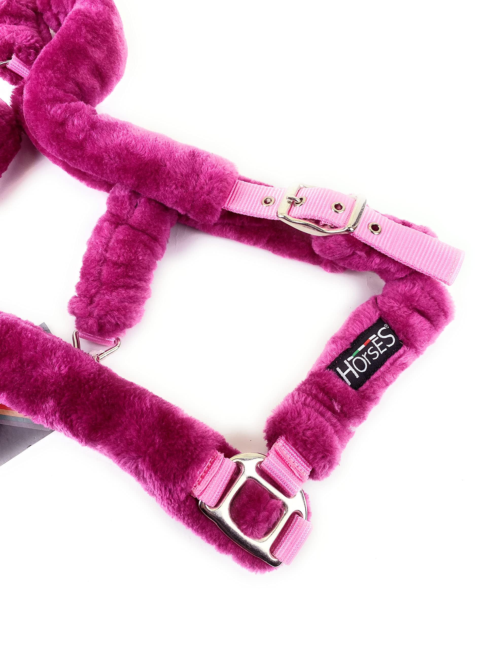 Horses, Cavezza In Nylon Soft Fluffi, con Rivestimento in Pelo Sintetico, per Cavalli Sensibili, Adatta ai Viaggi in Trailer (Full, Fucsia)