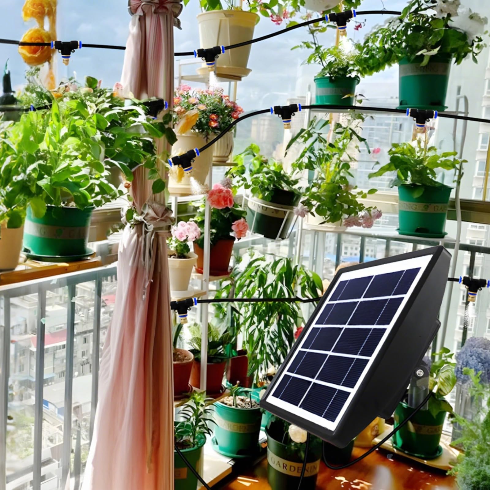 Solarny system nawadniania, automatyczny zestaw timera z panelem słonecznym, 10-punktowy zestaw nawadniania kropelkowego do roślin ogrodowych, samoczynne nawadnianie kwiatów, warzyw, roślin